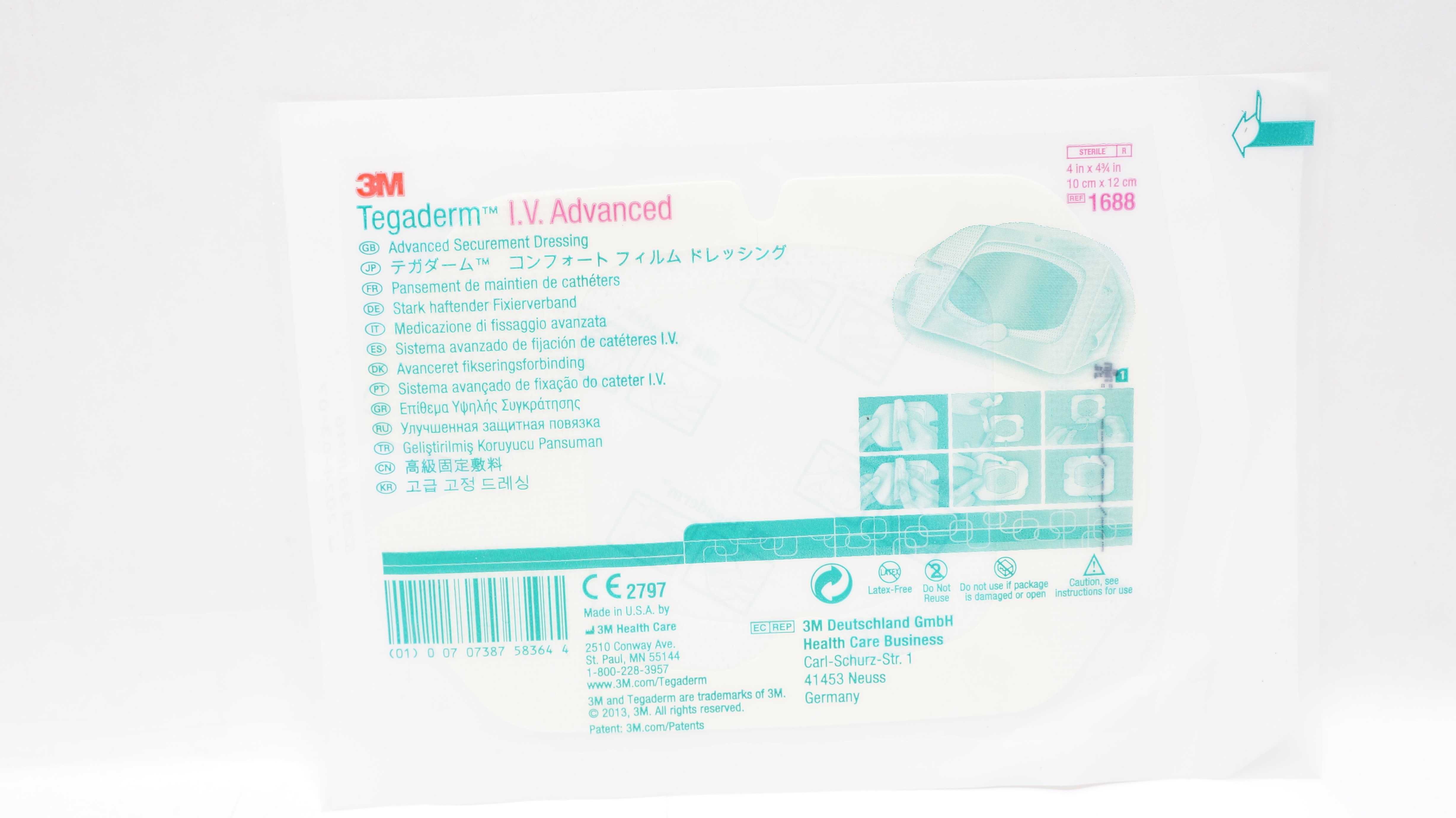 3M 1688 Tegaderm I. V. Advanced Securement Dressing 4 inch x 4-3/4 inch
