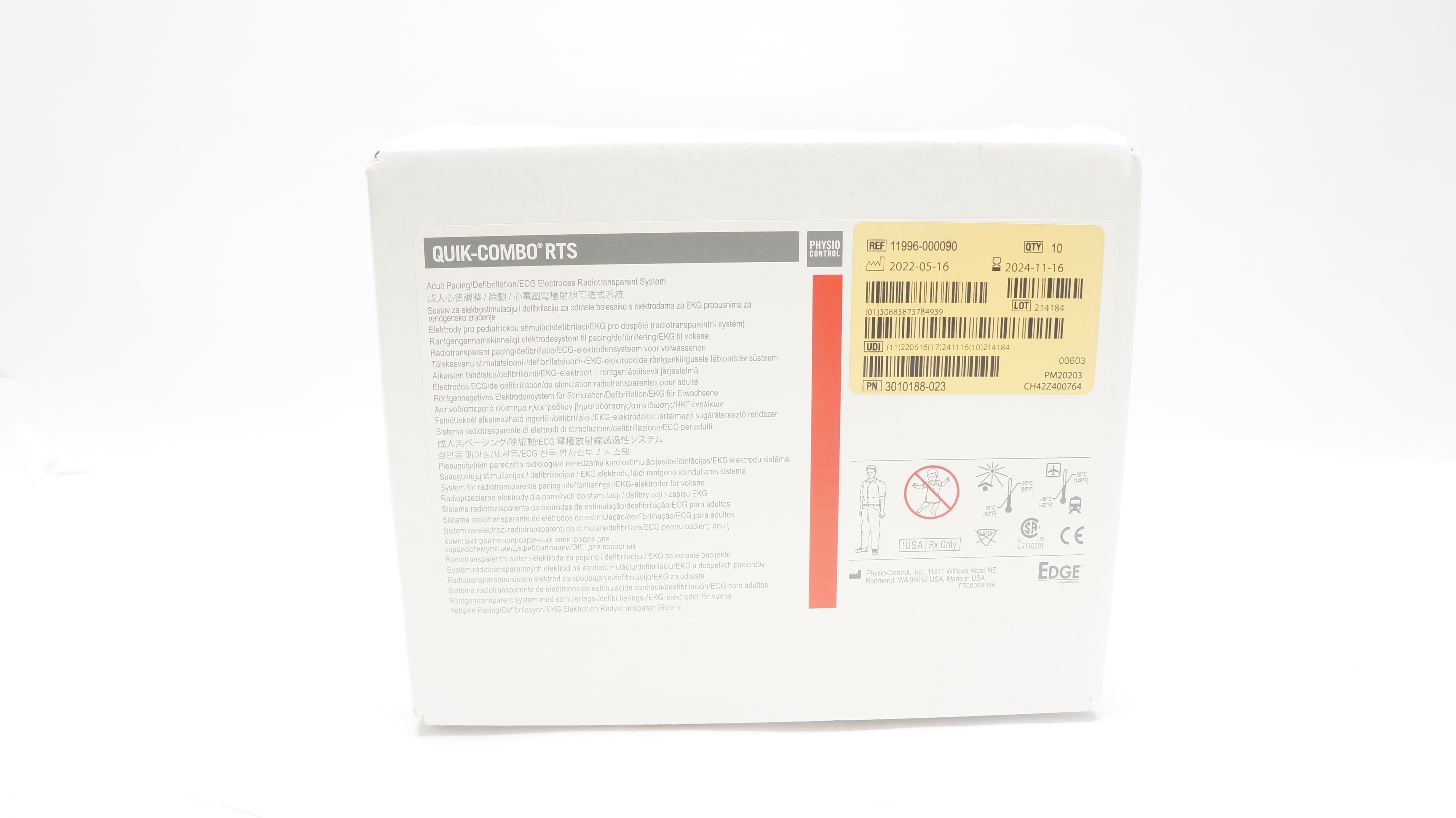 PhysioControl 11996-000090 Quik-Combo RTS Adult Pacing ECG Electrodes-Boxof10(x)