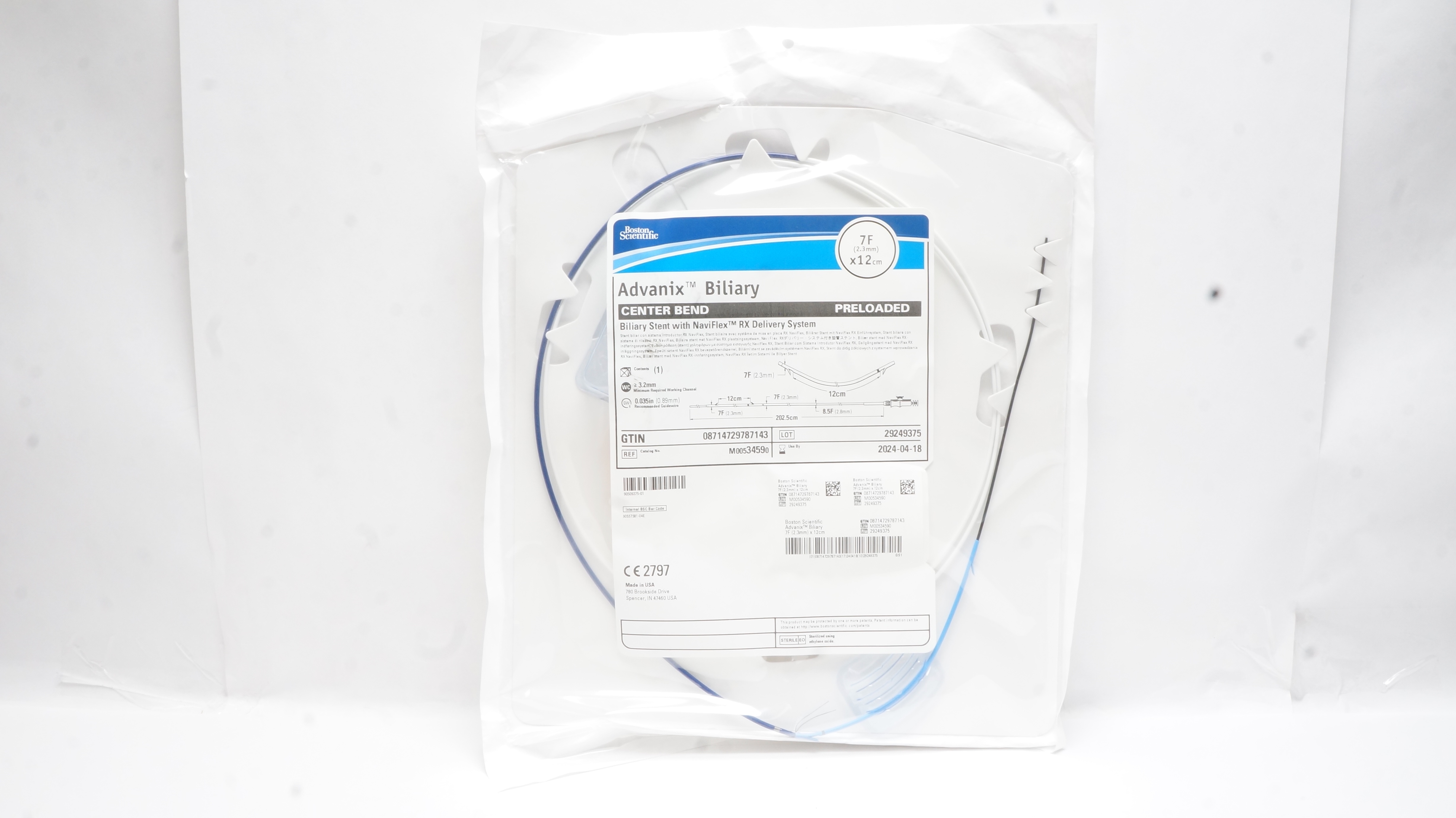 Boston Scientific M00534590 Advanix Biliary Center Bend Stnt 7F x 12cm (x)