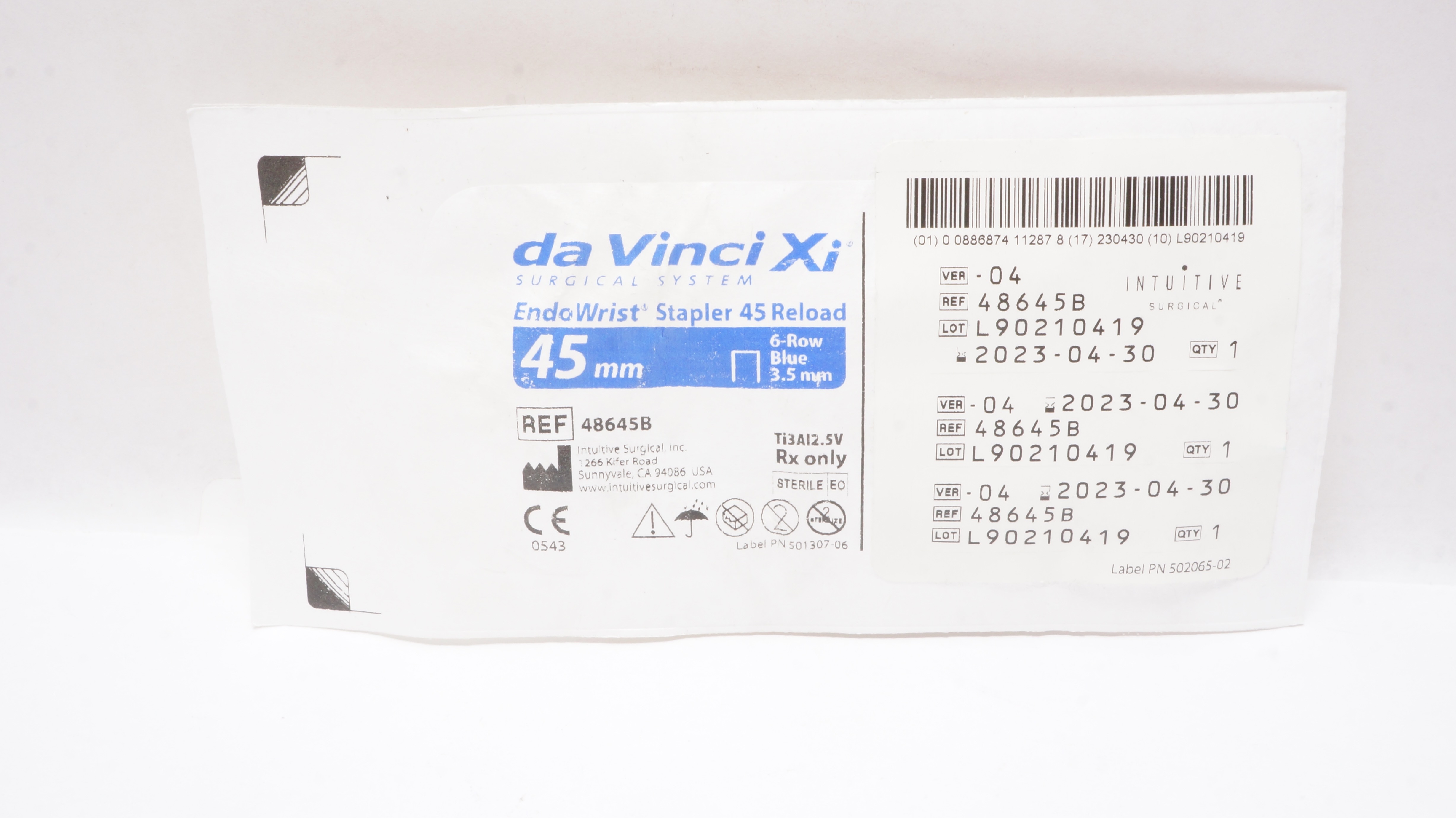 Intuitive 48645B Da VinciXi EndoWrist Stapler 45 Reload 45mm 6-Row 3.5 mm (x)