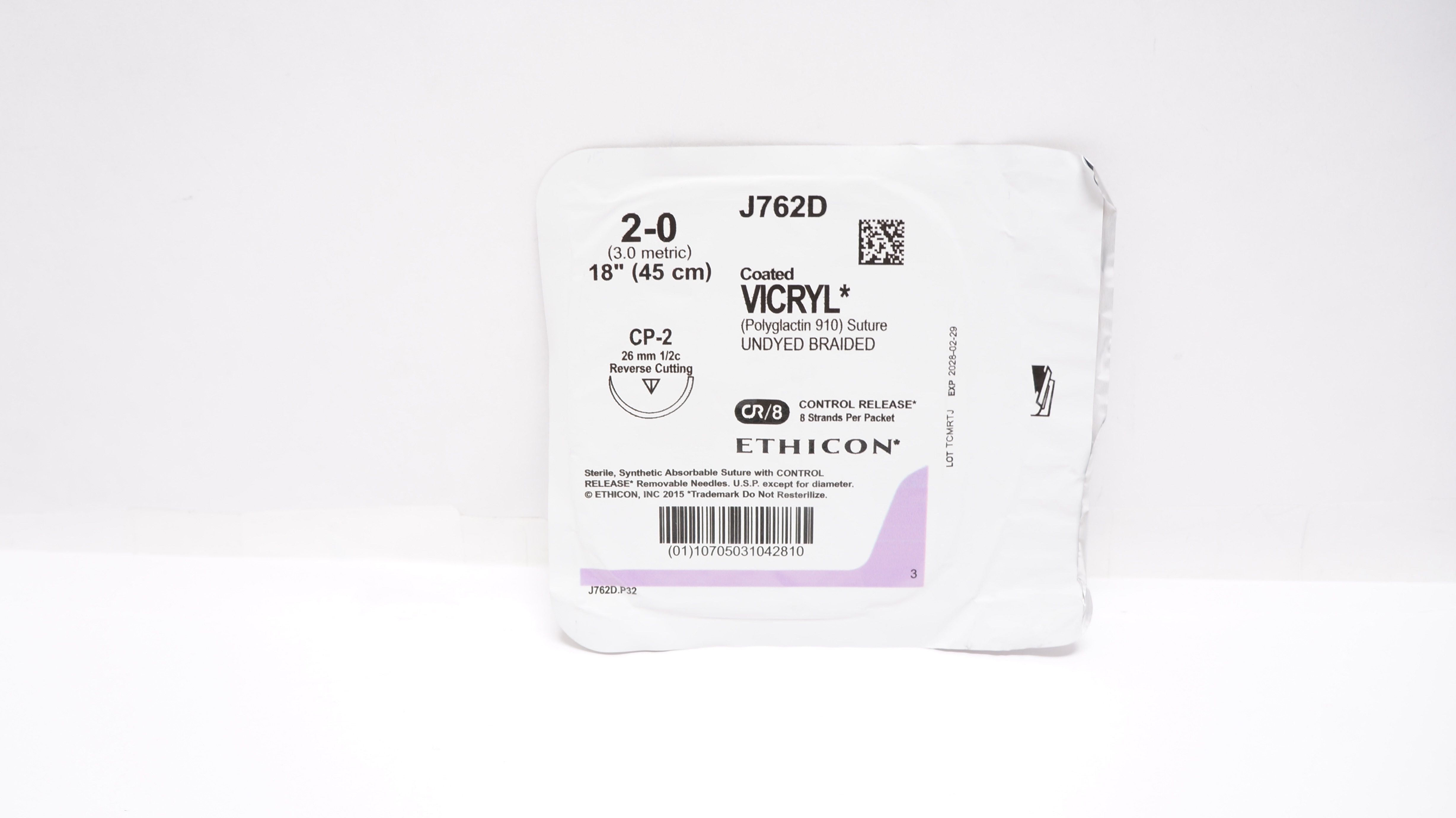 Ethicon J726D 2-0 Coated VICRYL, CT-2, 26mm 1/2c Taperpoint, 18inch