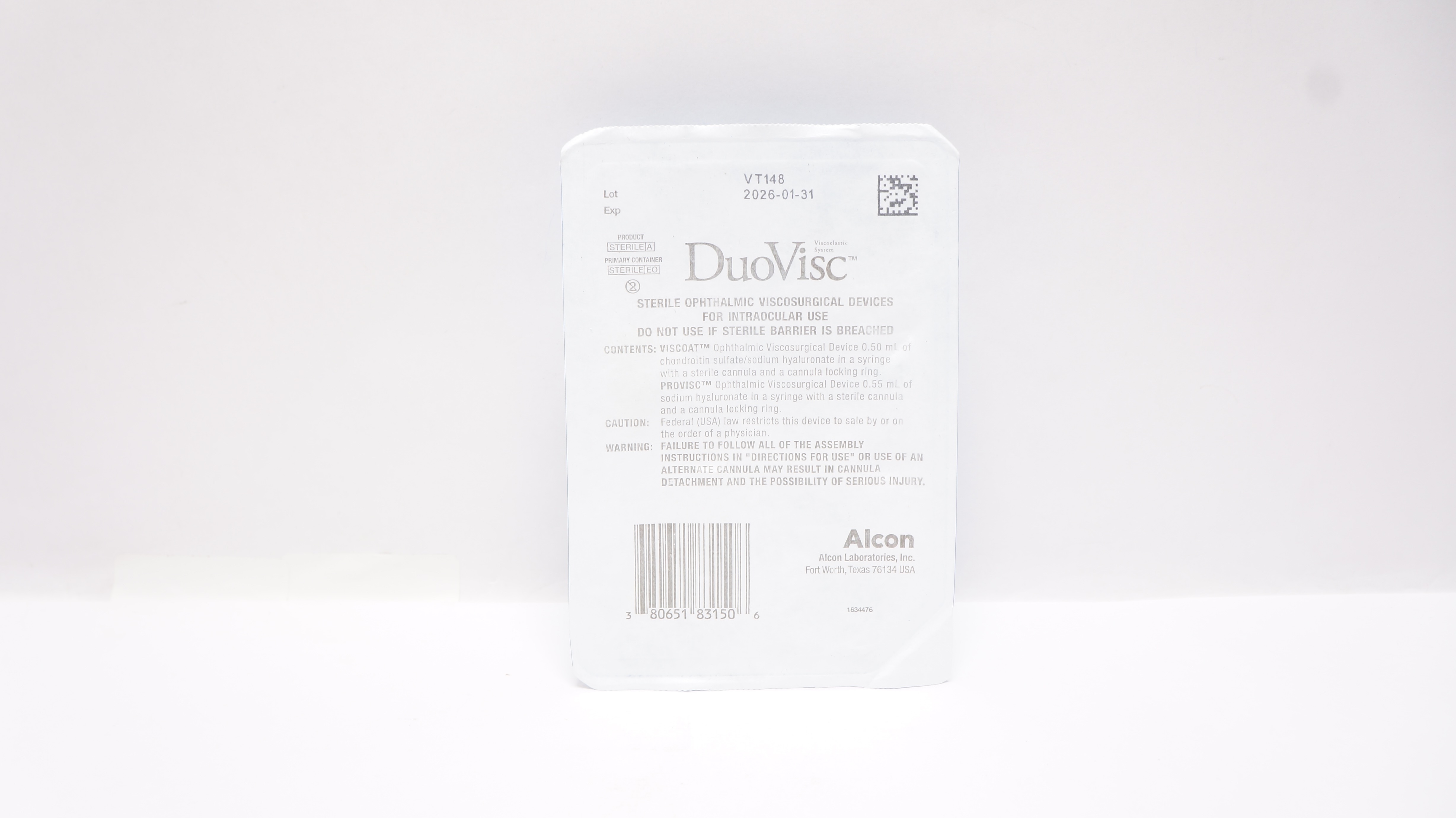 Alcon DuoVisc Sterile Ophthalmic Viscosurgical Device for Intraocular Use