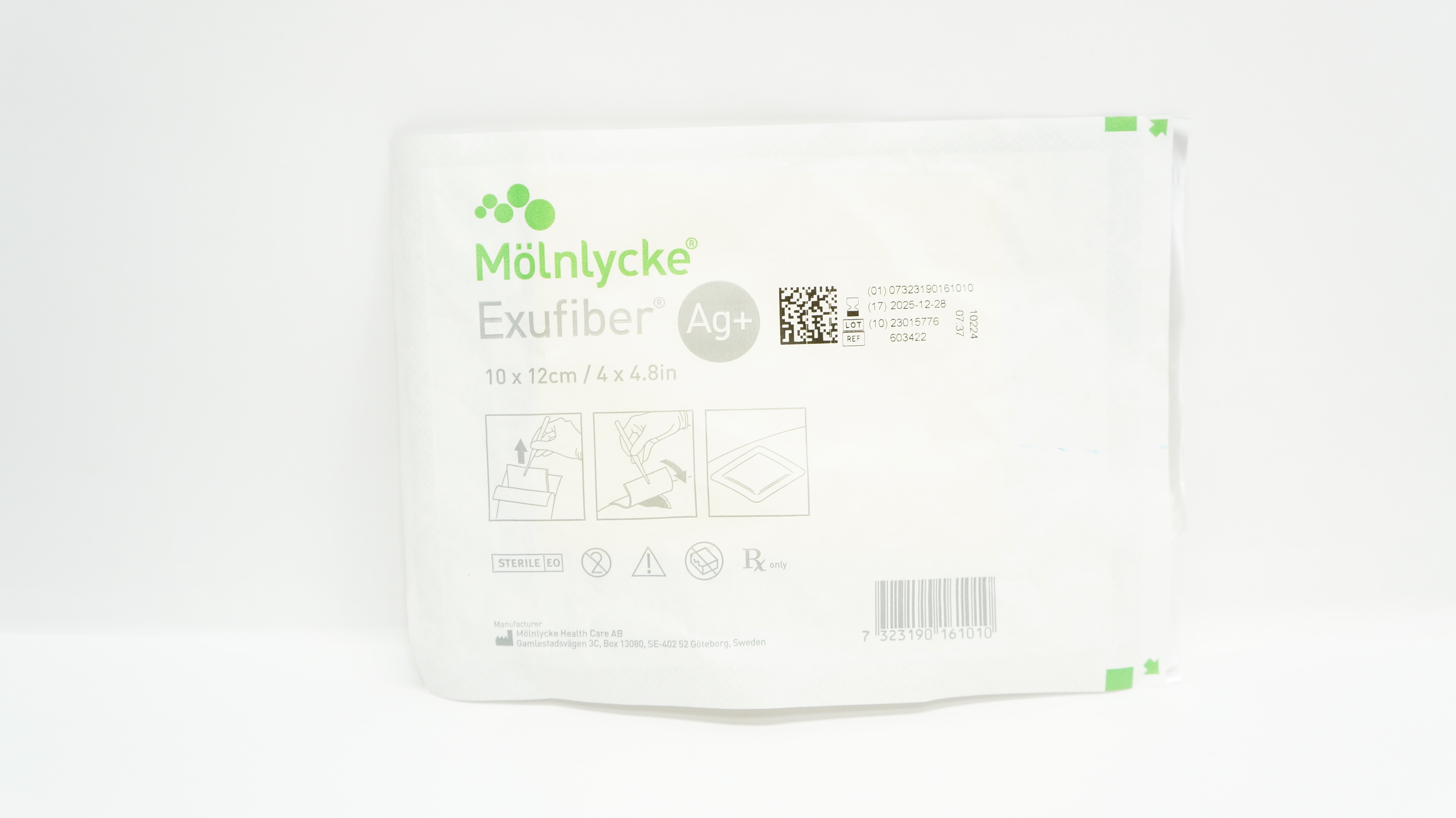 Molnlycke 603422-00 Exufiber Ag+ Gelling Fibre Dressing 4inch x 4.8inch