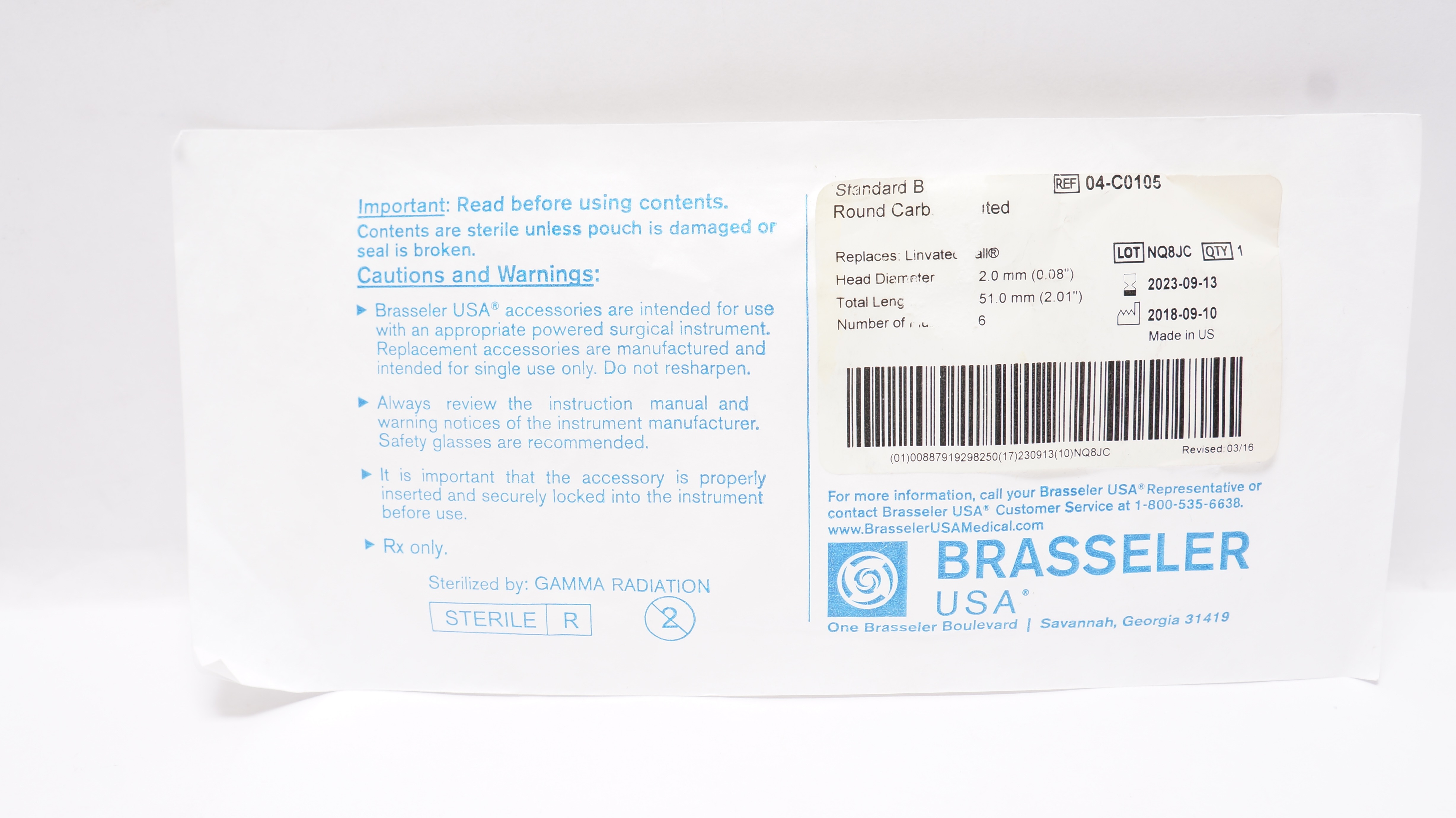 Brasseler 04-C0105 Standard Bur Round Carbide Fluted 0.08 x 2.01inch (x)