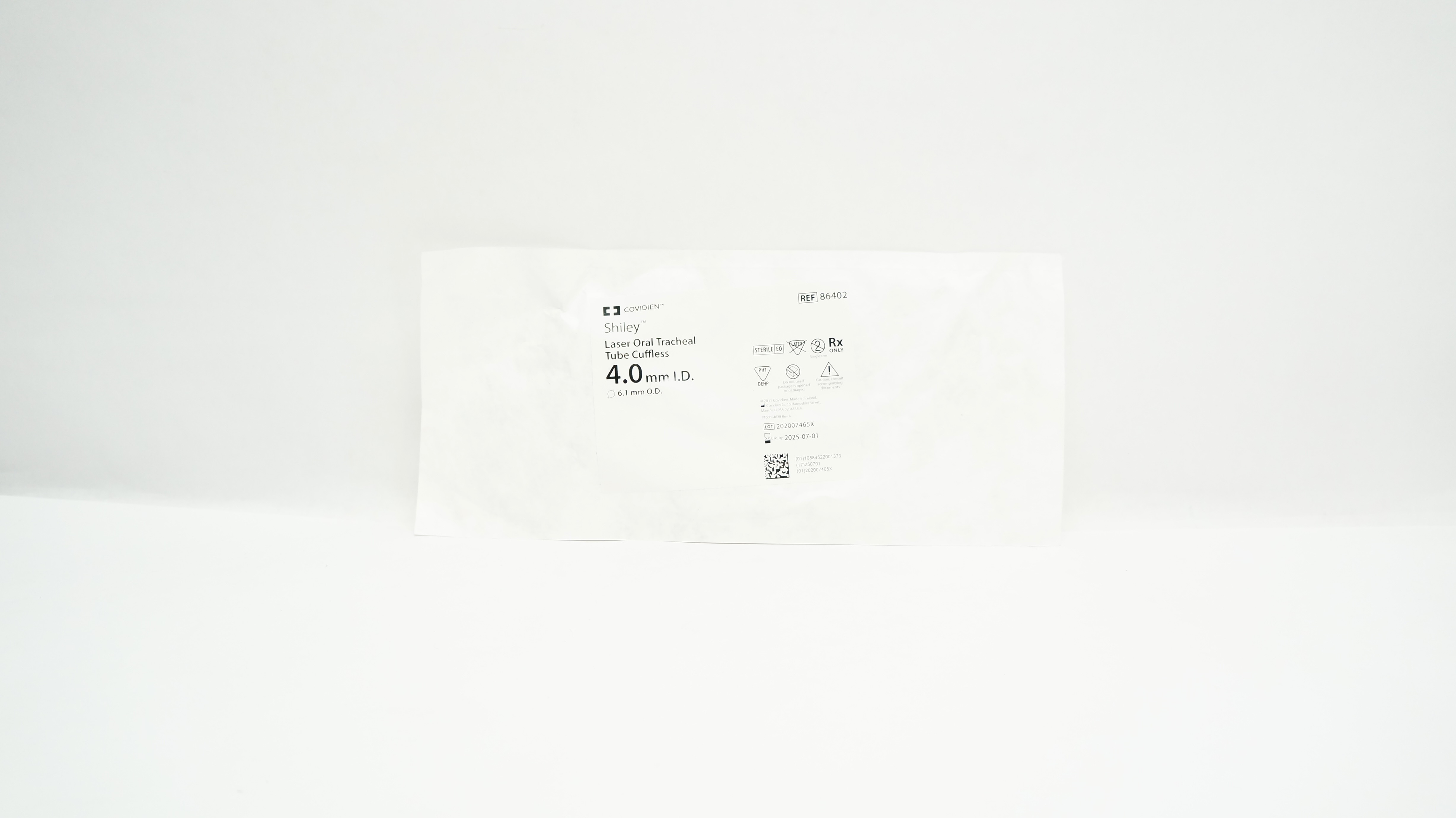 Covidien 86402 Shiley Laser Oral Tracheal Tube Cuffless 4.0mm I.D. x 6.1mm O.D.