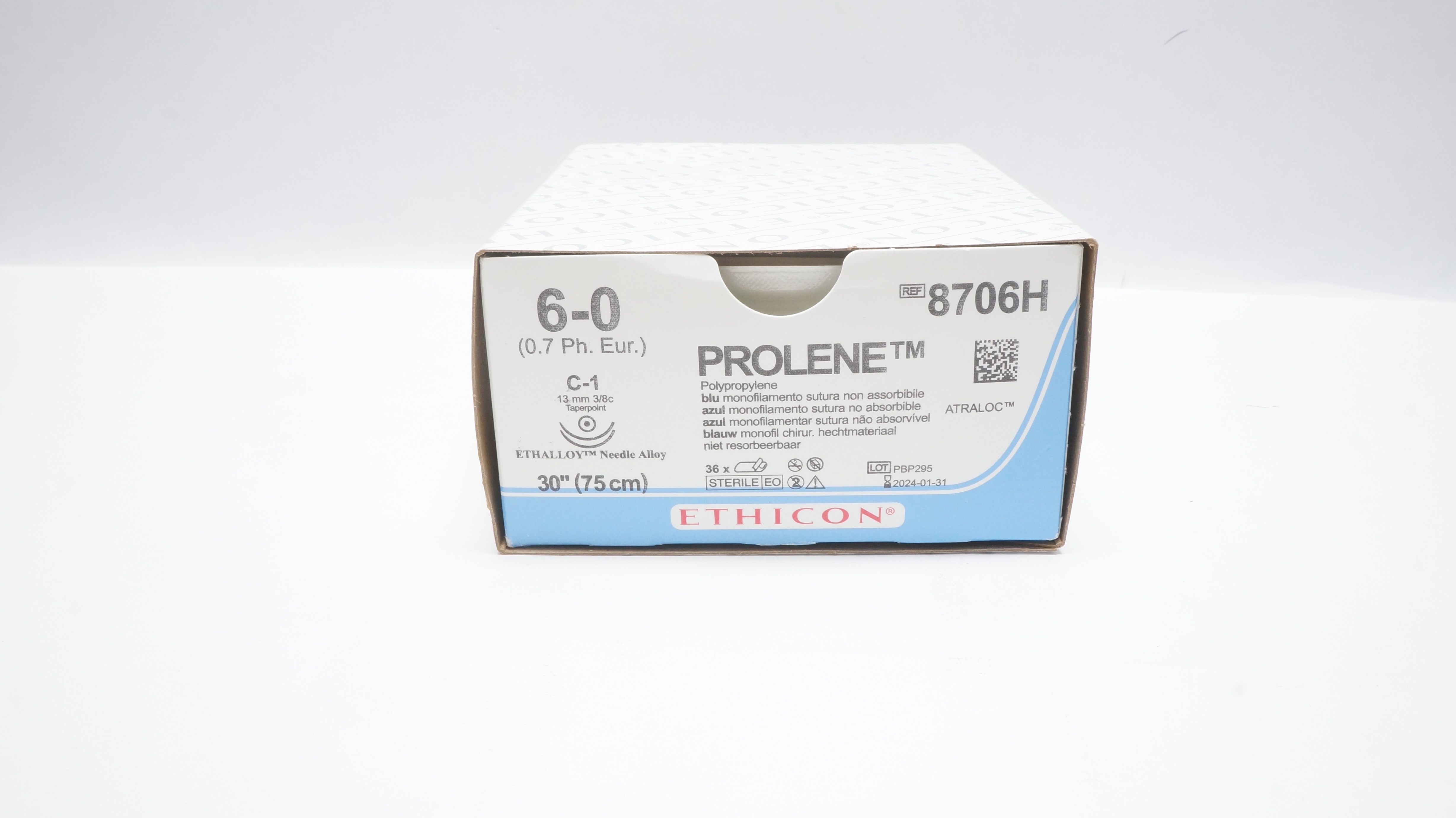 Ethicon 8706H 6-0 PROLENE Stre C-1 13mm 3/8c Taperpoint 30inch (x) - Box of 36