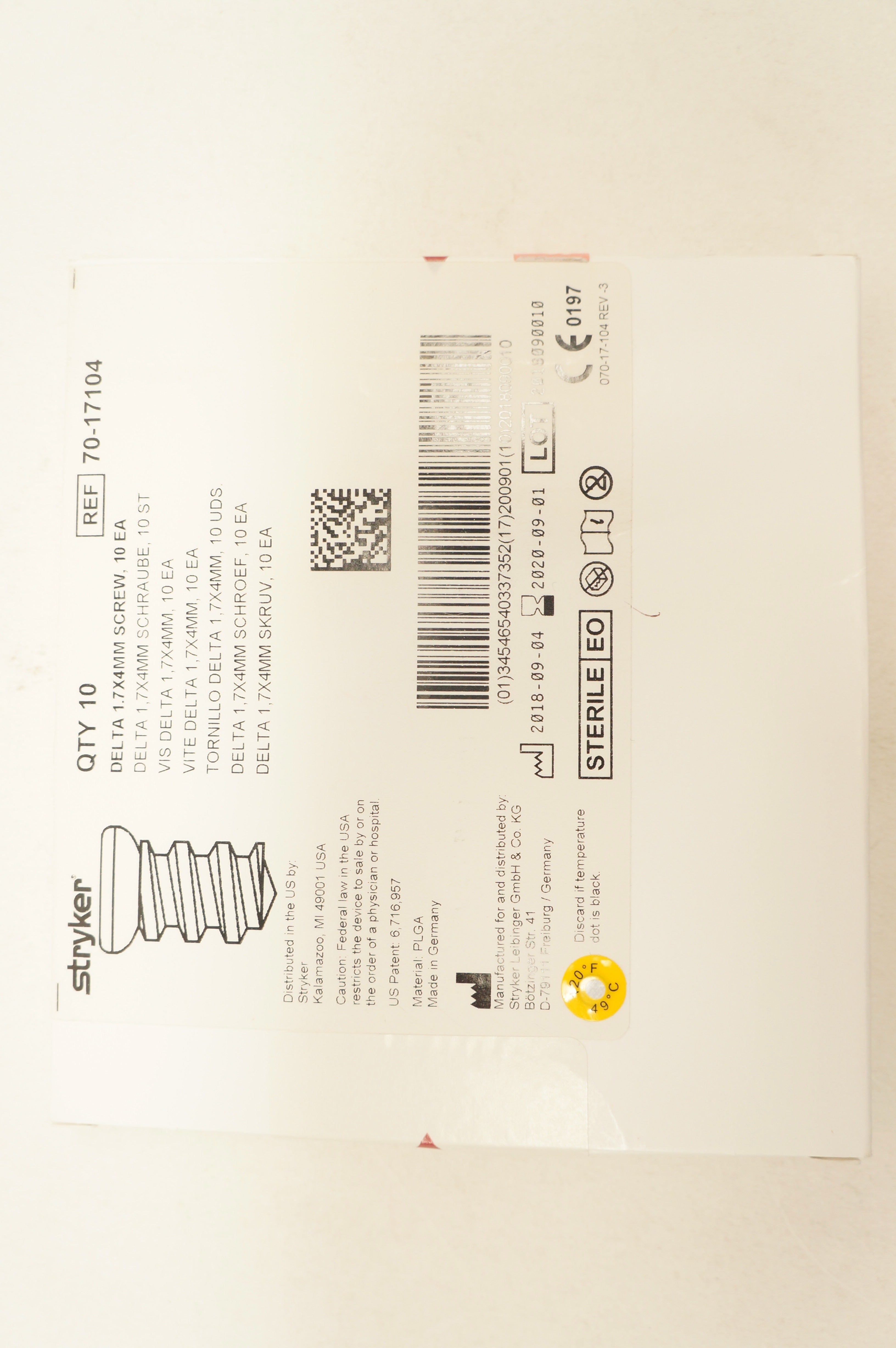 Stryker 70-17104 Delta 1.7mm Screw - Box of 10 (x)