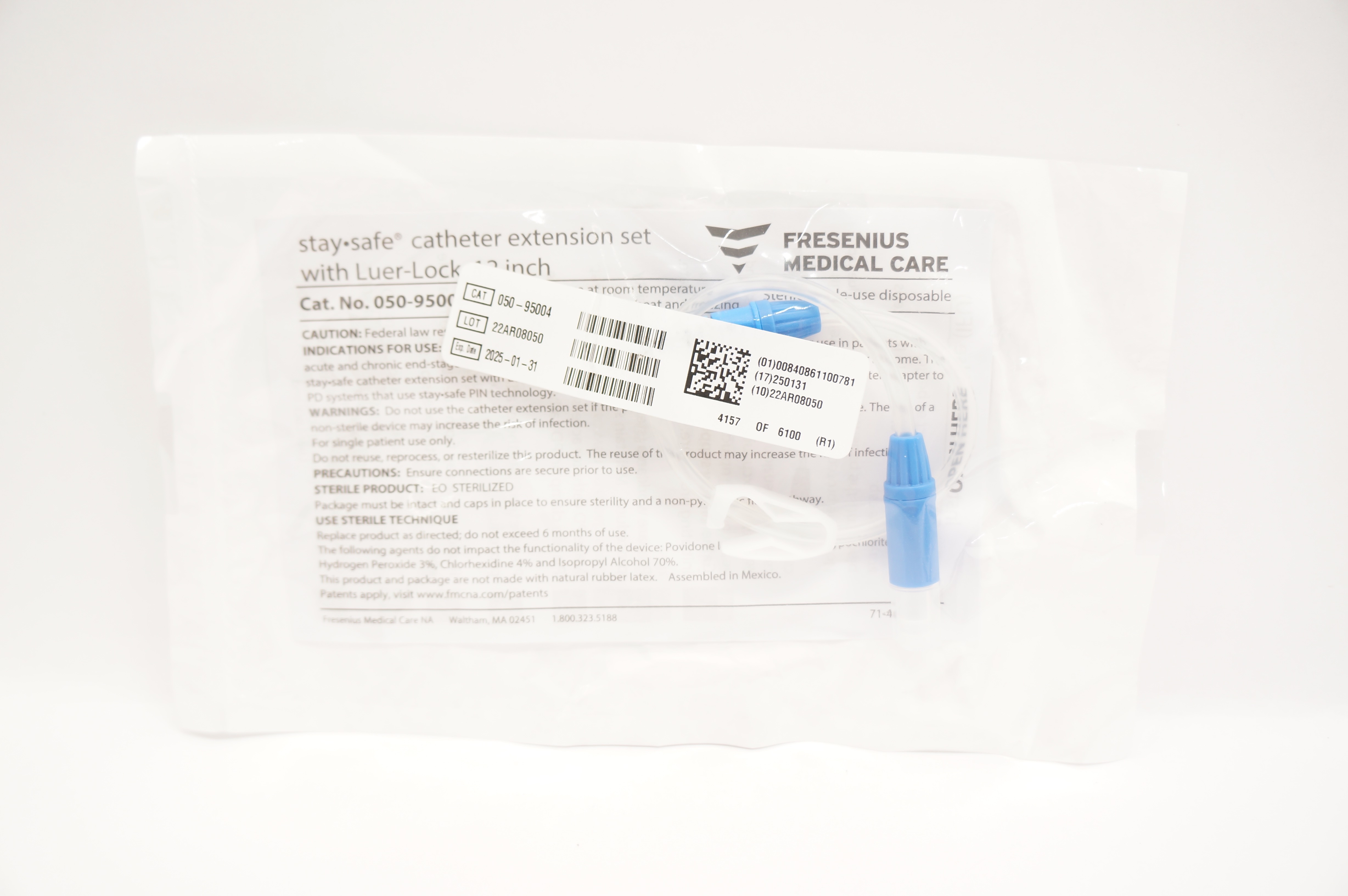 Fresenius Medical 050-95004 StaySafe Extension Set with Luer-Lock, 12 inch