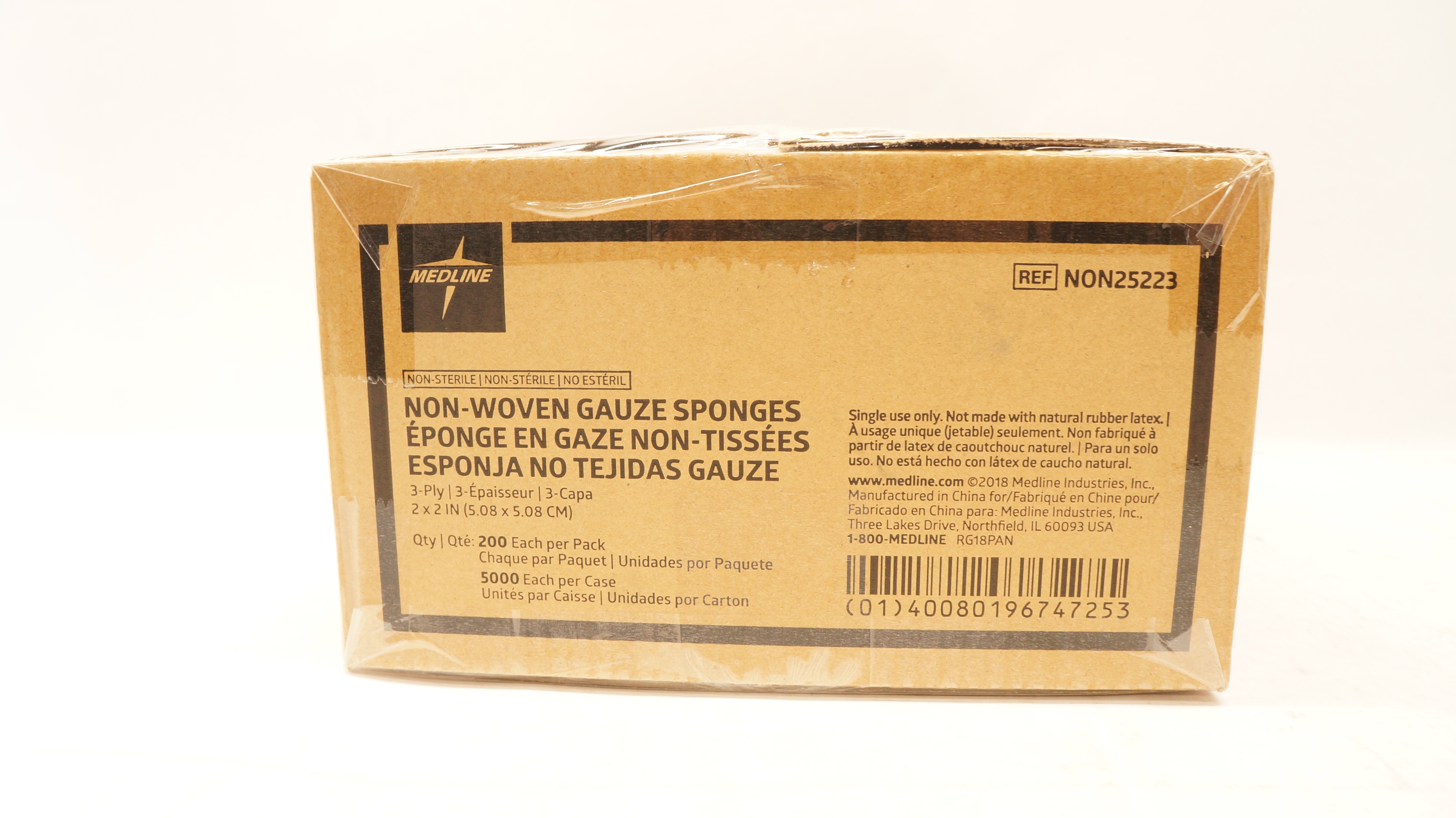 Medline NON25223 Non-Woven Gauze Sponges 3-Ply,2Inx2In-Pack of 200/5000 per Case