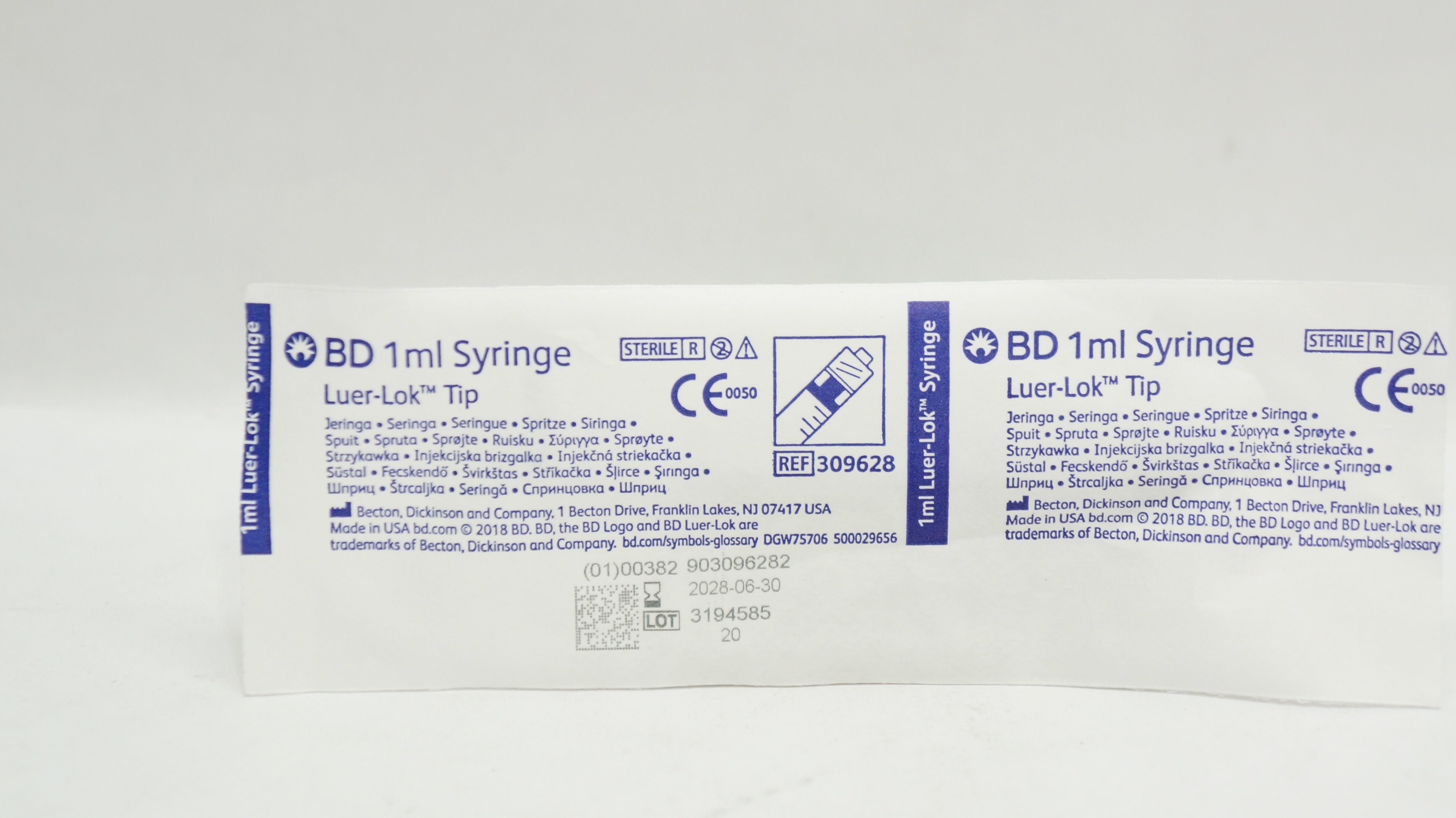 BD 309628 Luer Lok Tip 1ml Syringe