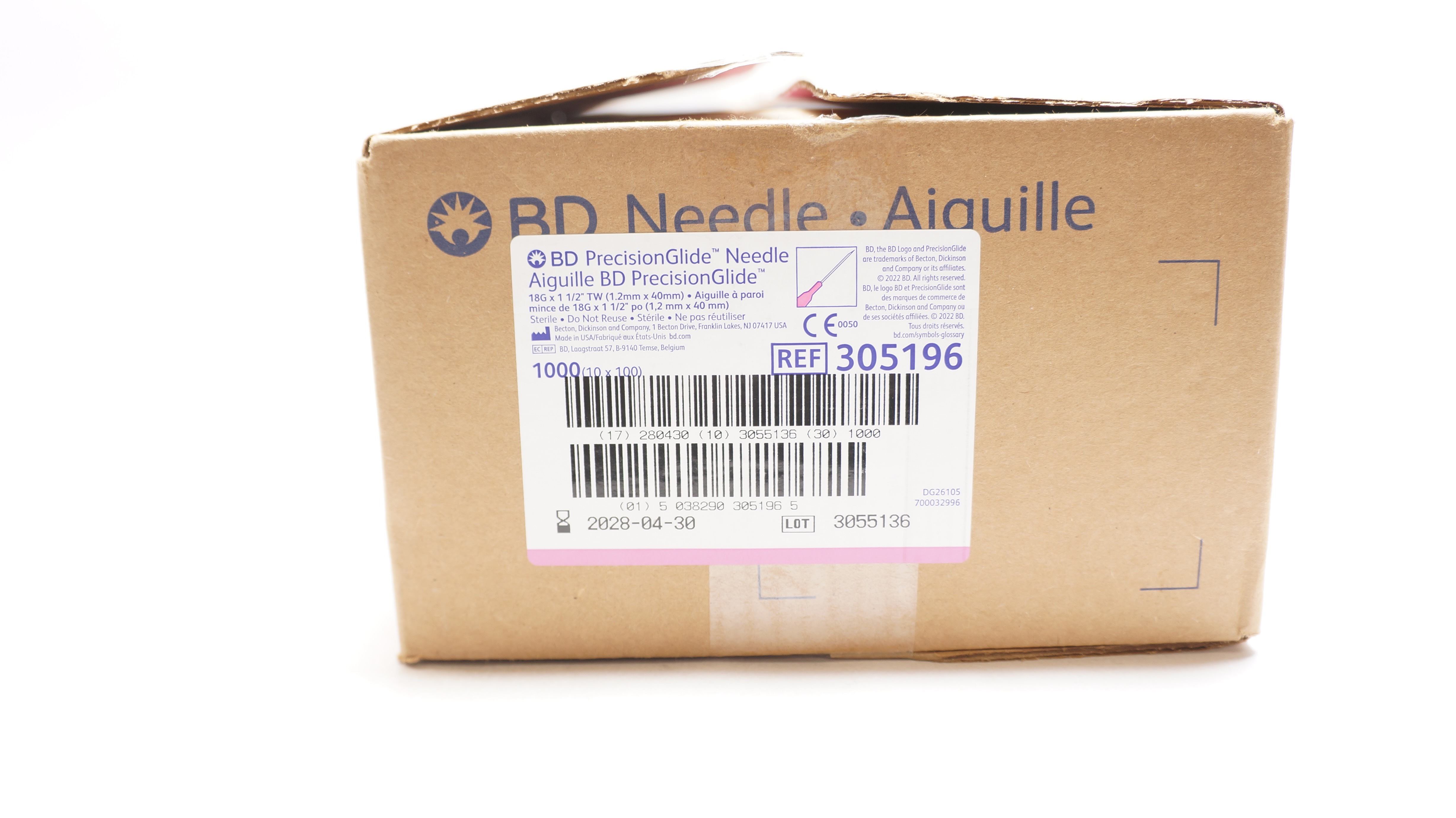 BD 305196 Precision Glide Ndle 18G x 1-1/2 - Case of 1000