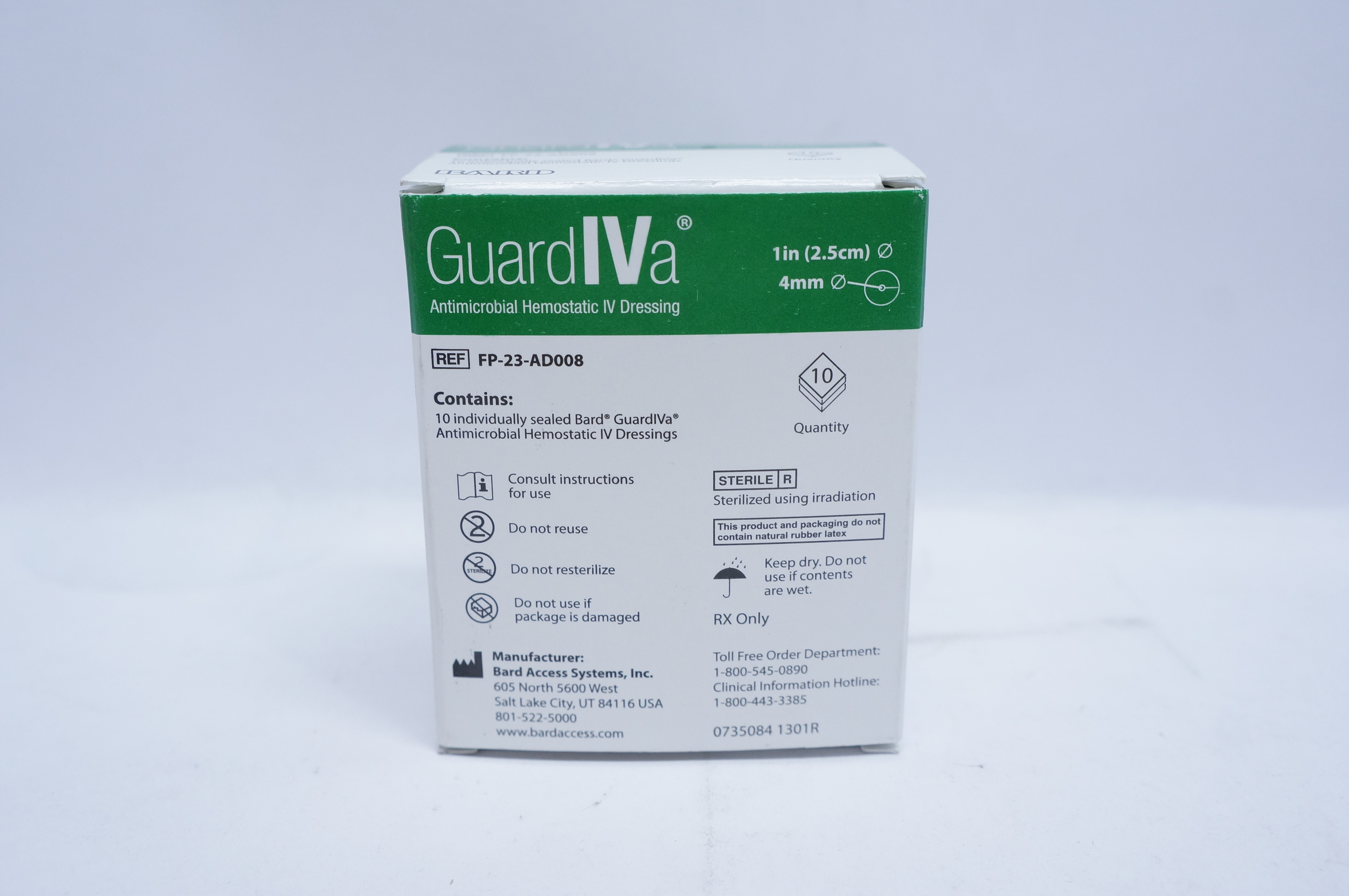 Bard FP-23-AD008 Antimicrobial Hemostatic IV Dressing 1inch x 4mm (x)- Box of 10