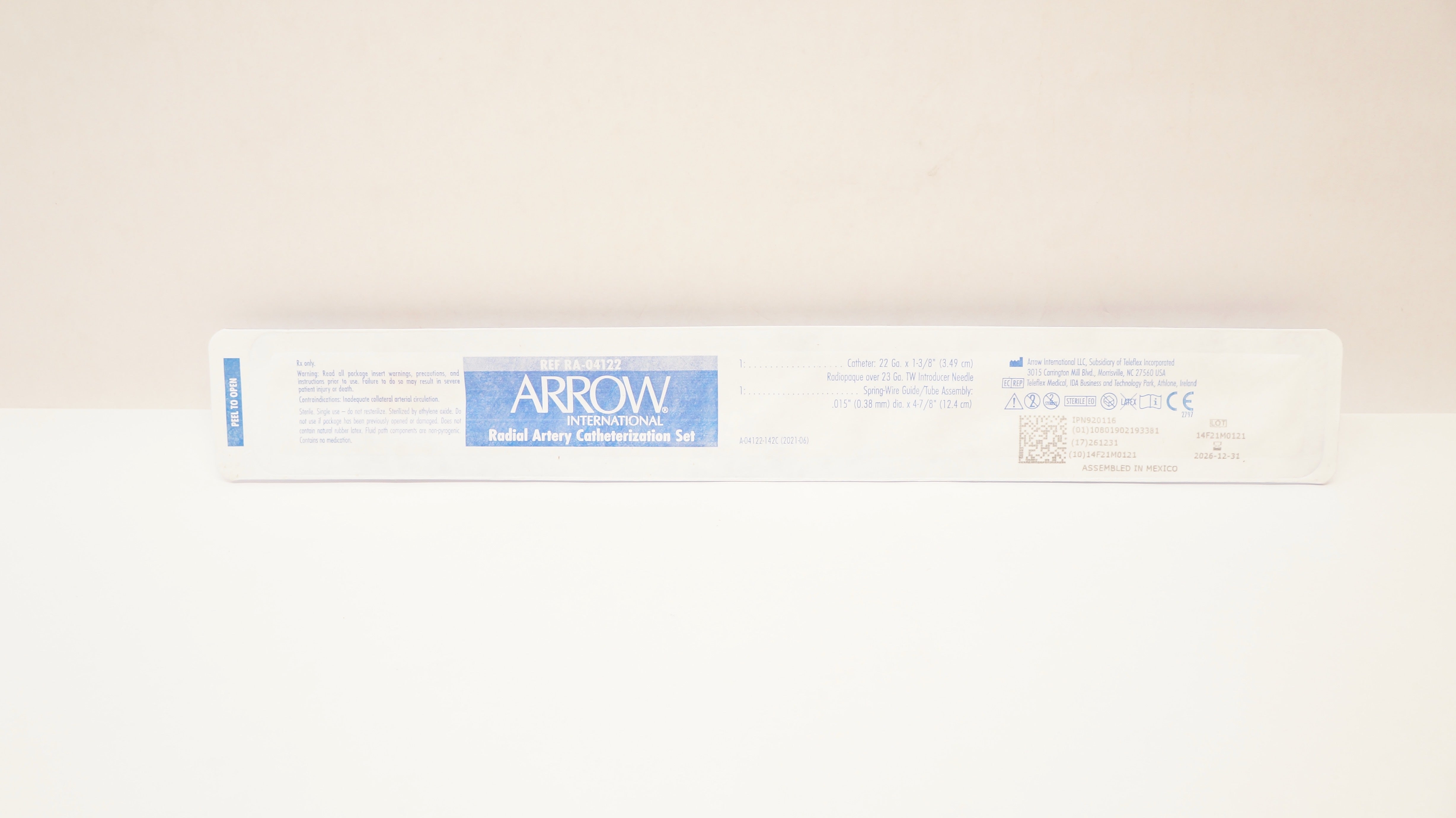 Arrow RA-04122 Radial Artery Cath. Set 22Ga x 1-3/8 inch