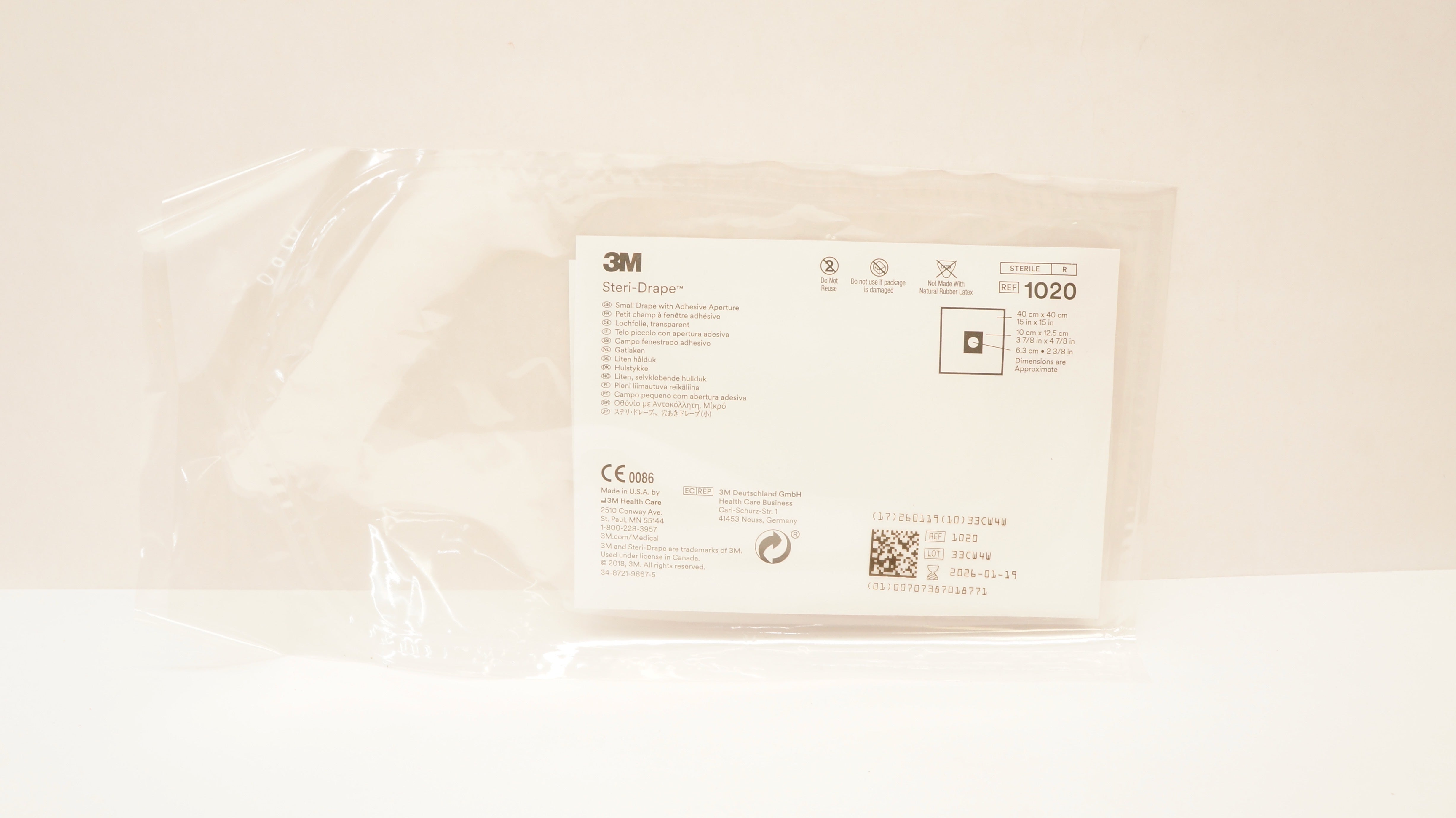 3M 1020 Steri-Drape Small Drape with Adhesive Aperture 15inch x 15inch