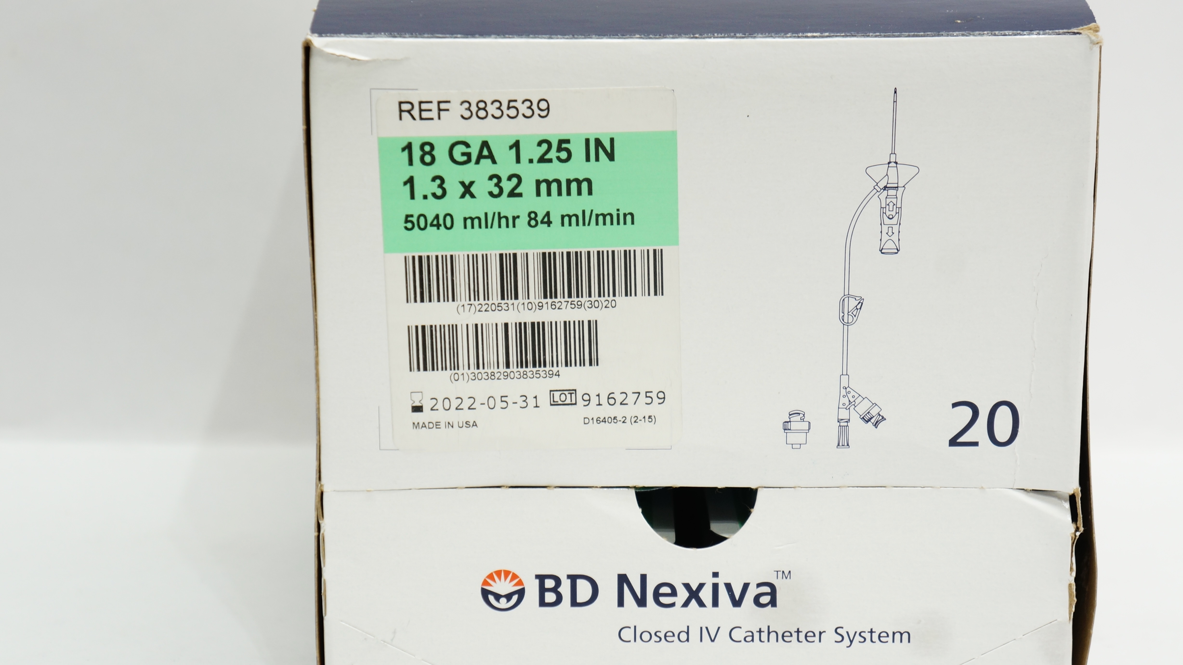 BD 383539 Nexiva Closed IV Cath. System 18Ga x 1.25inch (x) - Box of 20