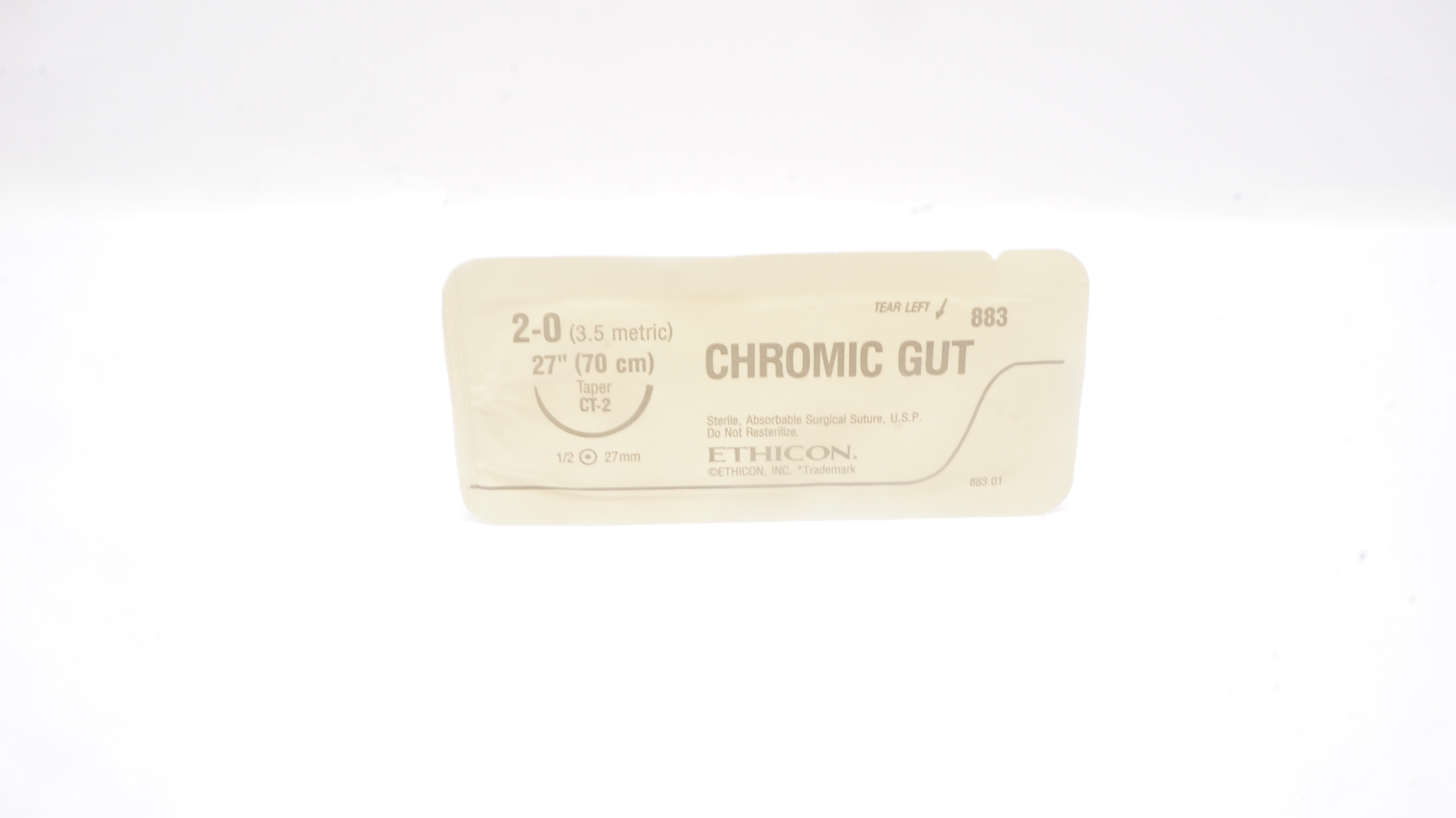 Ethicon 833 2-0 Chromic Gut Surgical Stre CP 40mm 1/2c Reverse Cutting 27inch