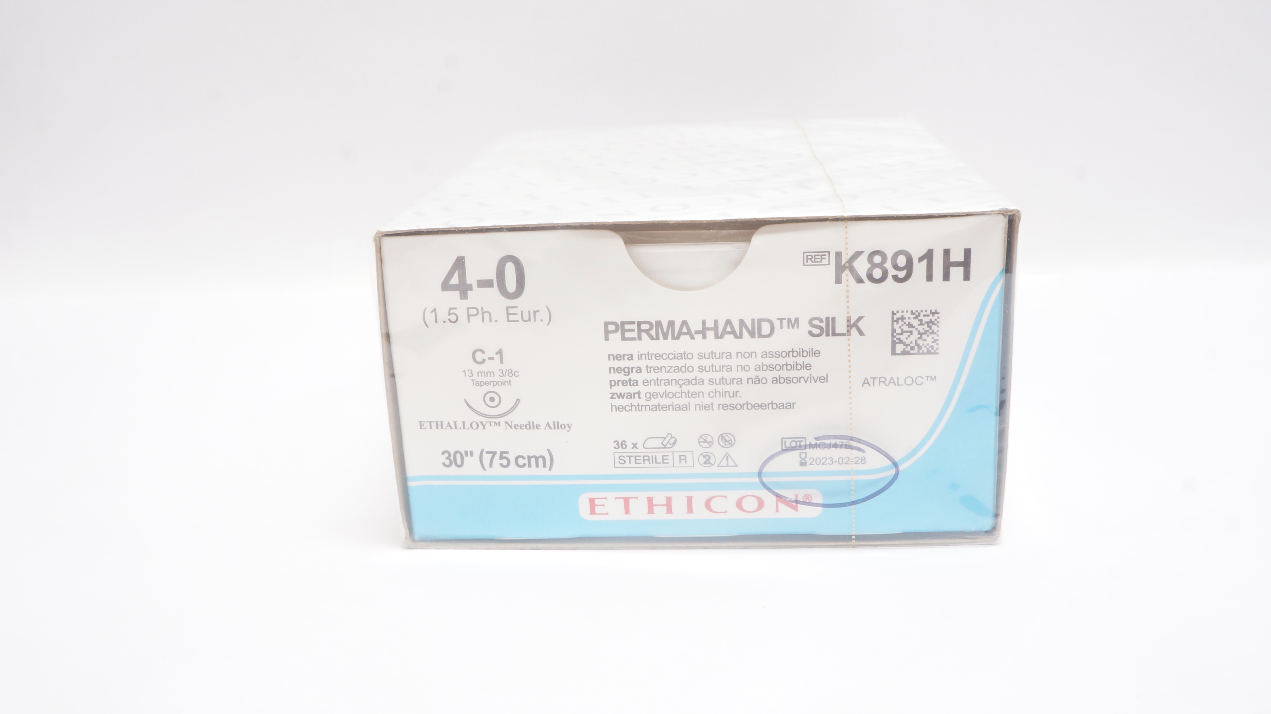 Ethicon K891H 4-0 SILK, C-1, 13mm 3/8c Taper, 30inch (x) - Box  of 36