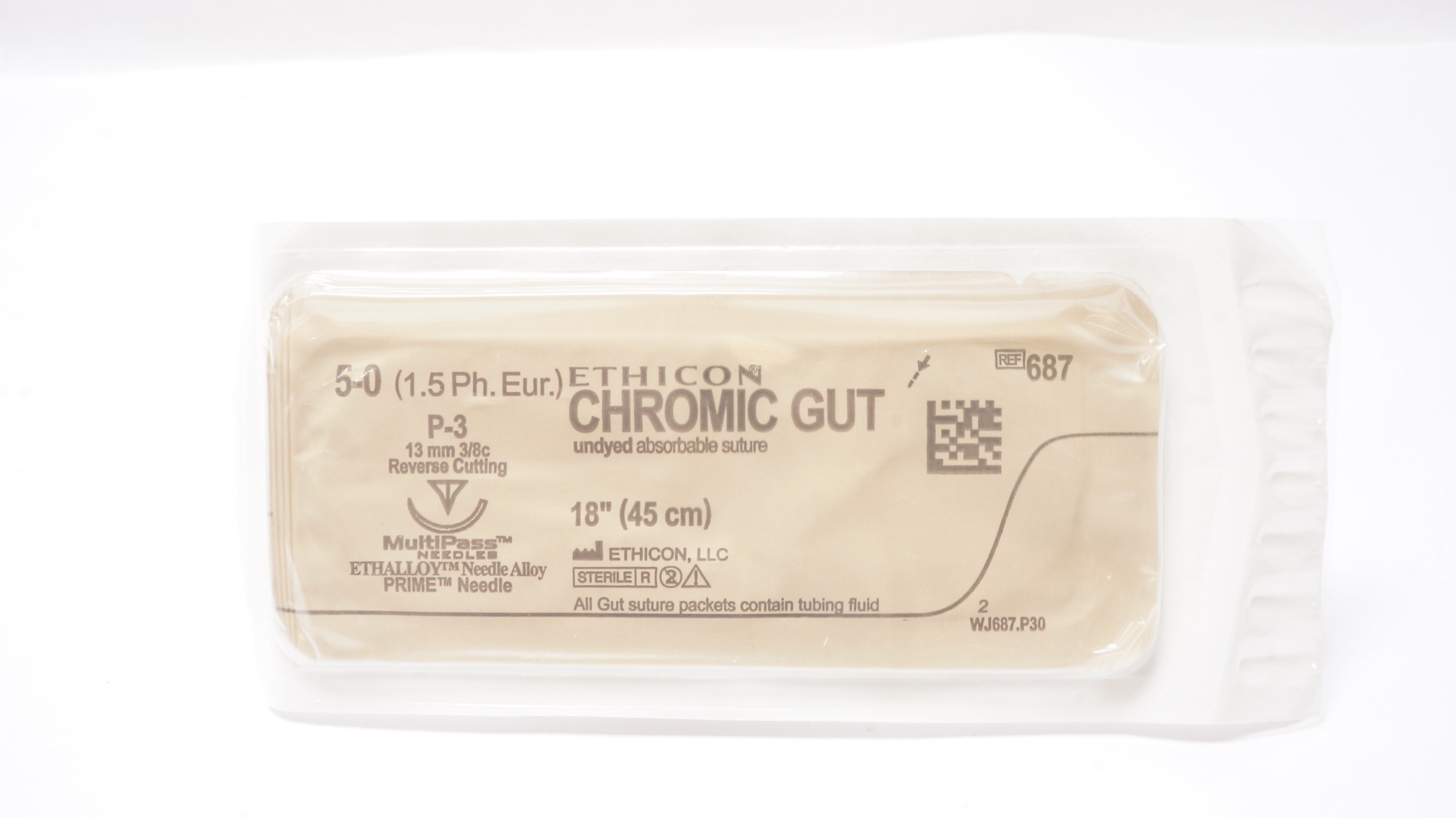 Ethicon 687 5-0 CHROMIC GUT Surgical Stre P-3, 13mm 3/8c Reverse Cutting, 18inch