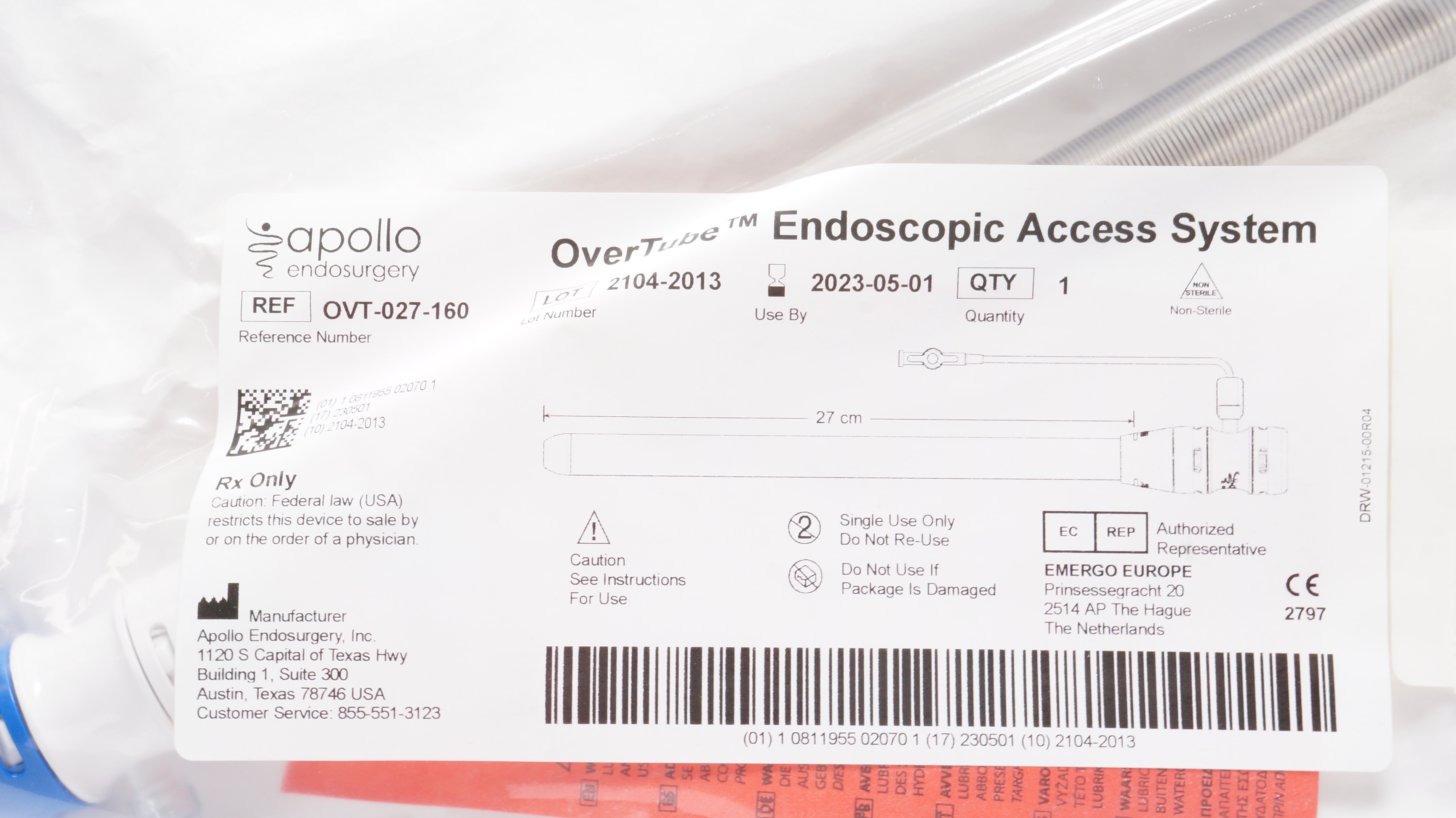 Apollo Endosurgery OVT-027-160 OverTube Endoscopic Access System 27cm (x)