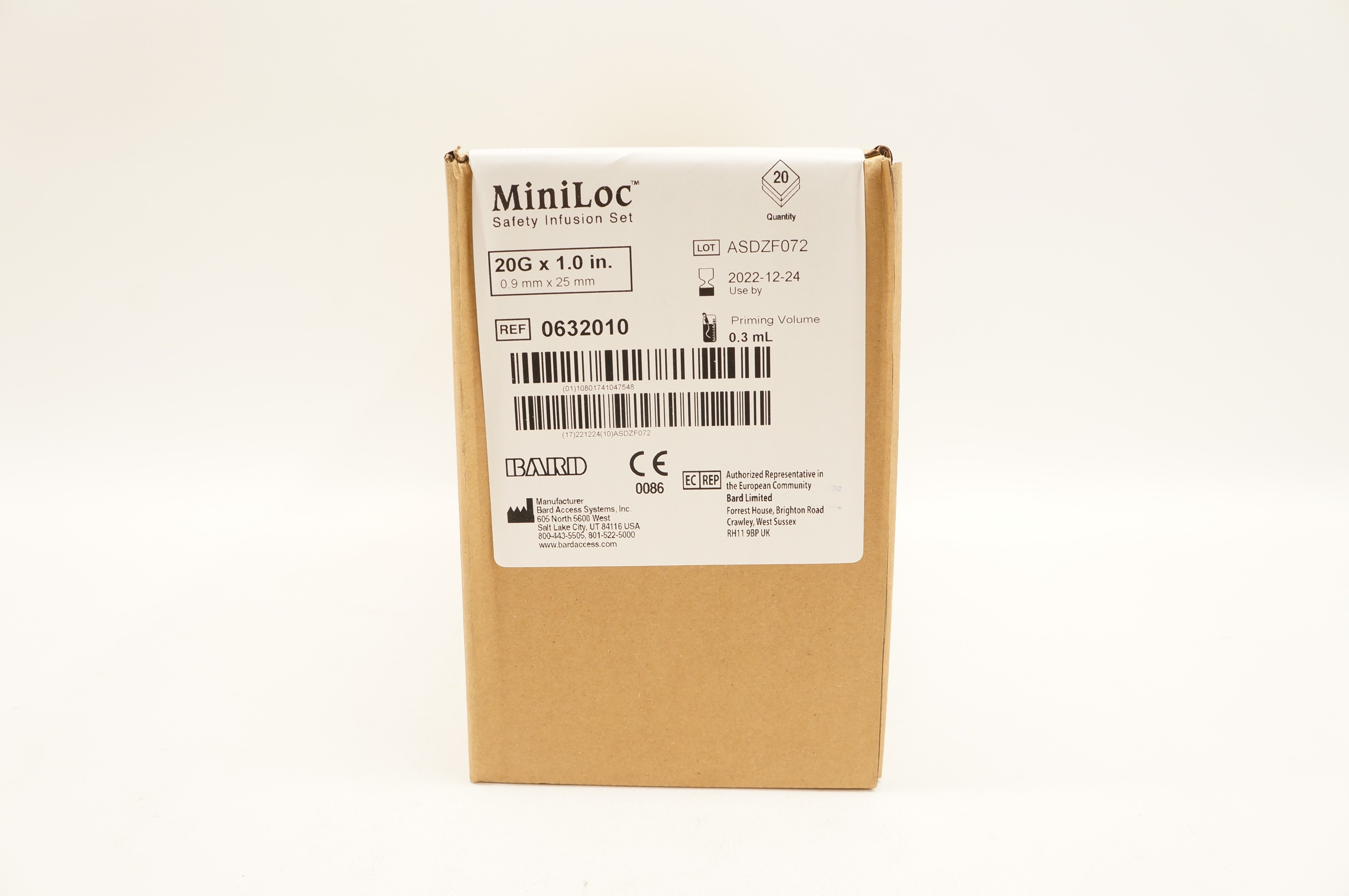 Bard 0632010 MiniLoc Safety Infusion Set 20G x 1.0 inch - Box of 20