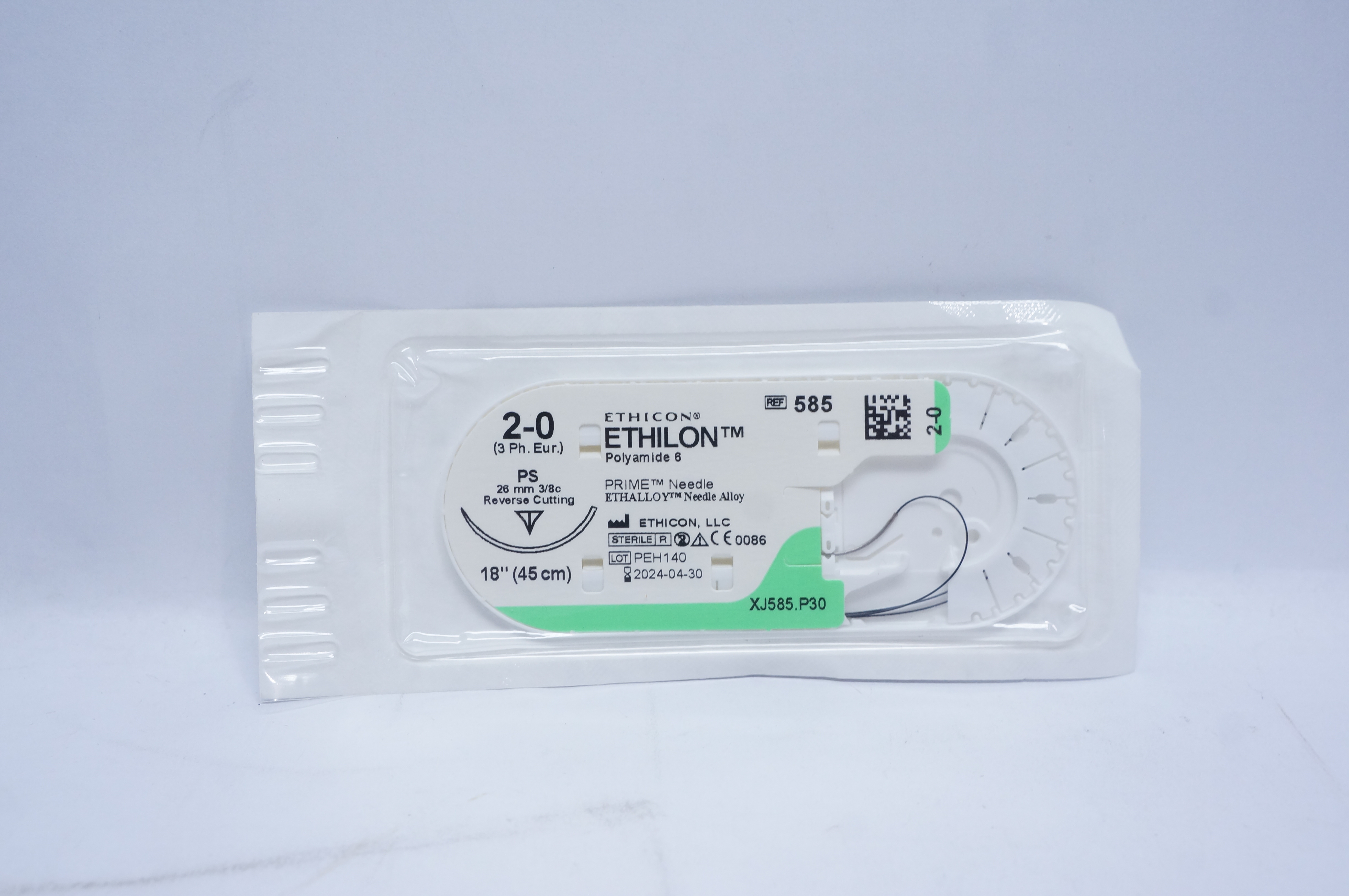 Ethicon 585 2-0 ETHILON, PS, 26mm 3/8c Reverse Cutting, 18inch