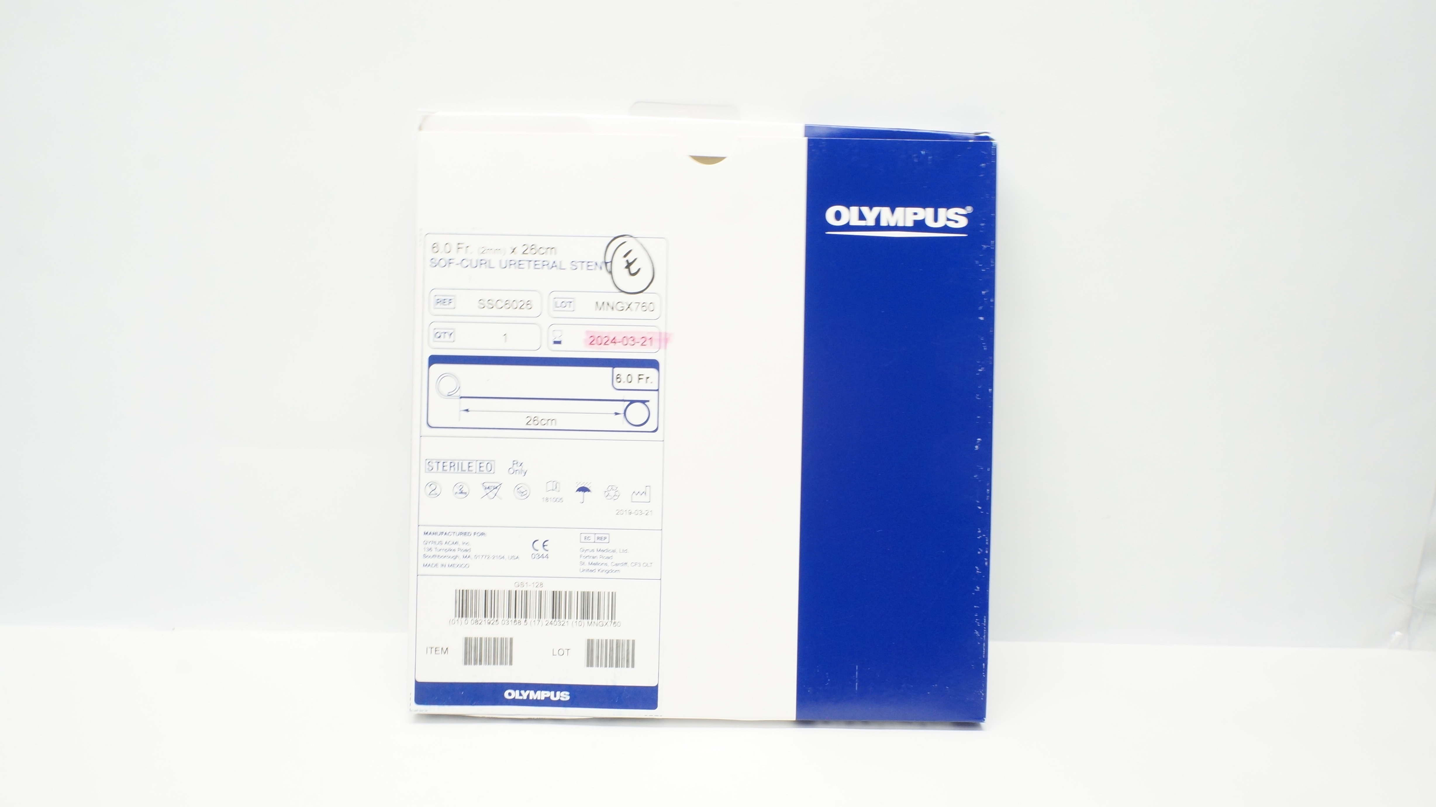 Olympus SSC6026 Gyrus ACMI Sof-Curl Ureteral Stnt 6.0Fr x 26cm (x)