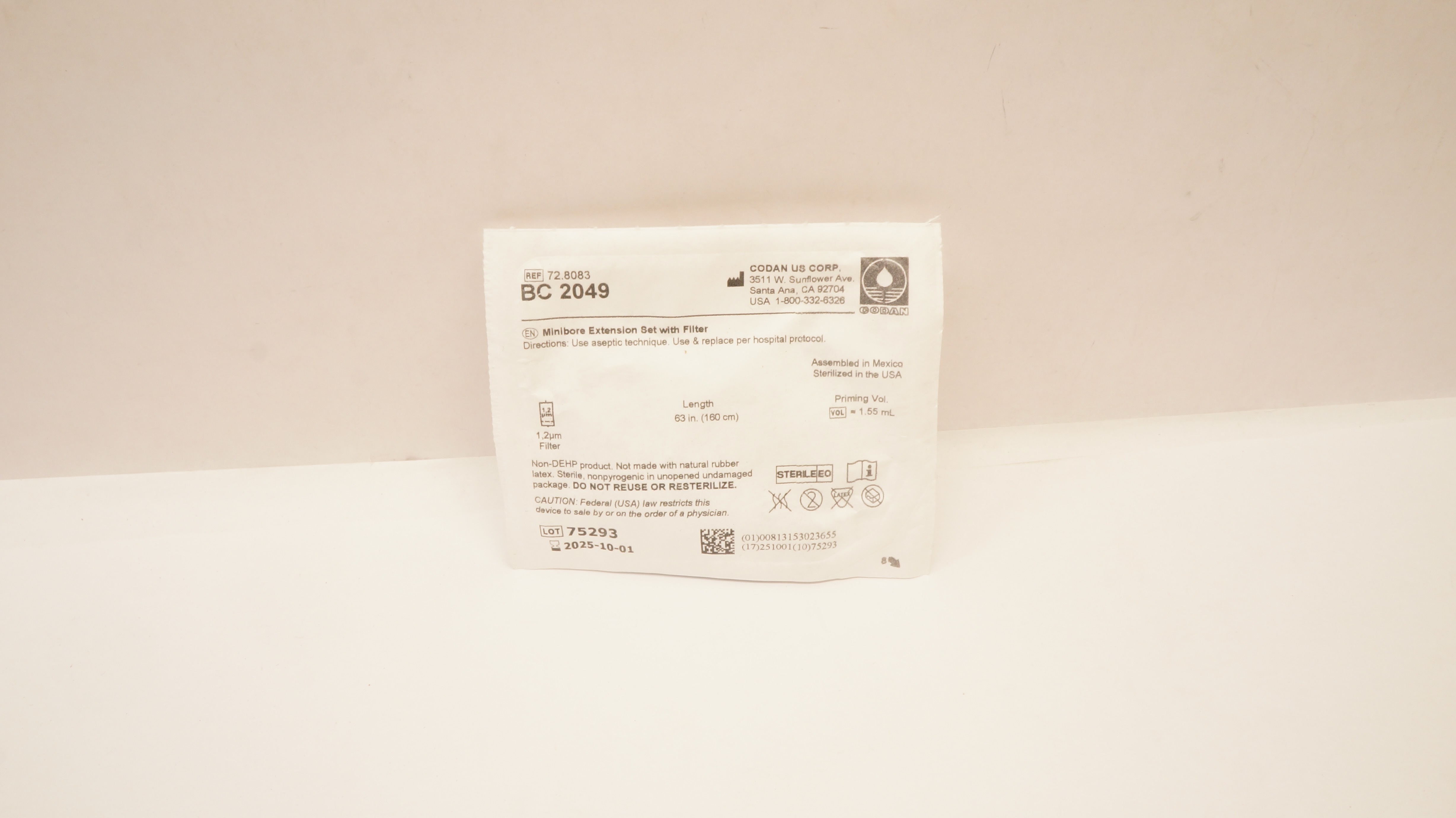 Codan BC2049 Minibore Extension Set with Filter 1.2µm, 62 inch x 1.55mL