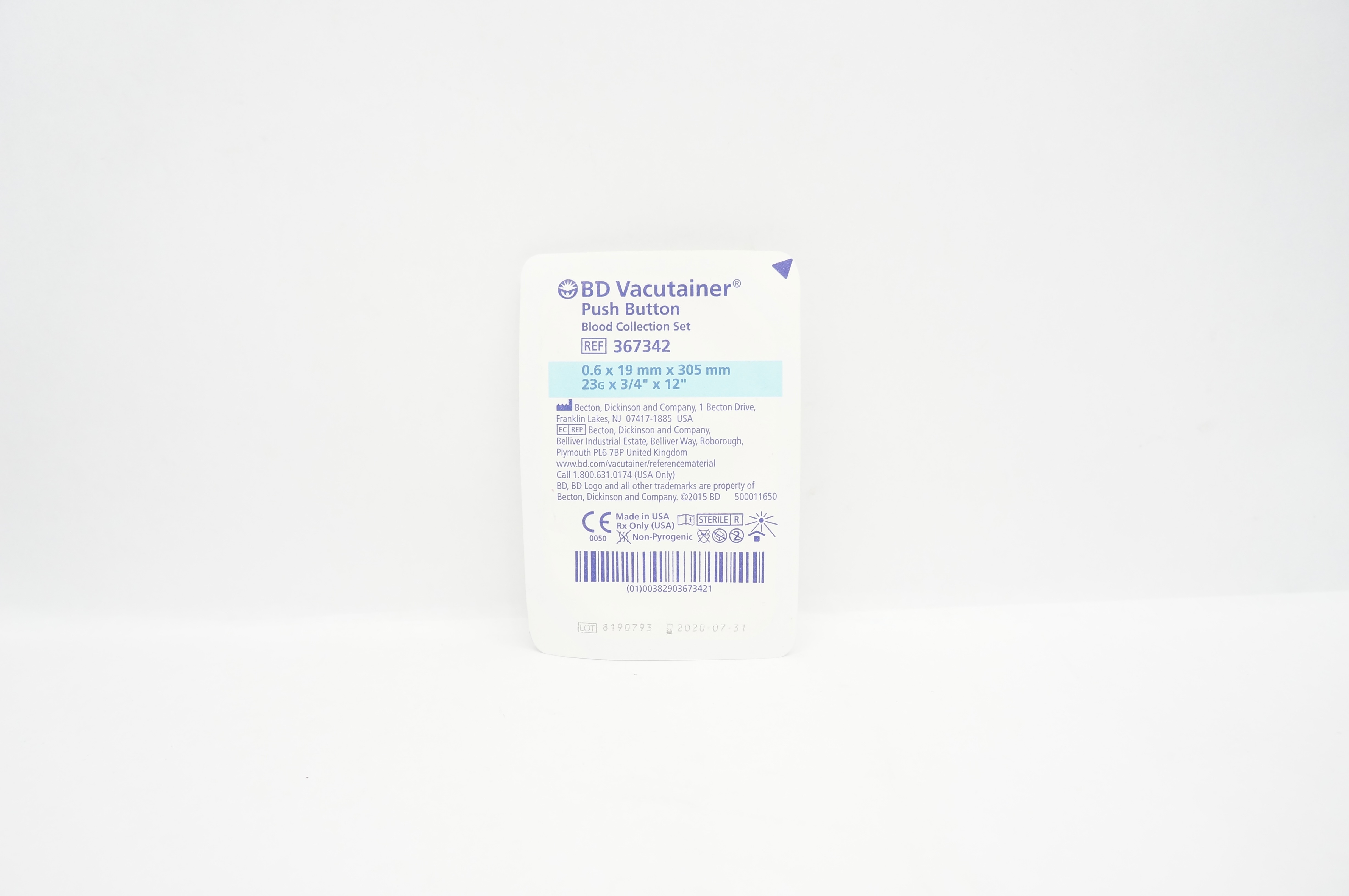 BD 367342 Vacutainer Push Button Blood Collection Set 23G x 3/4inch x 12inch (x)