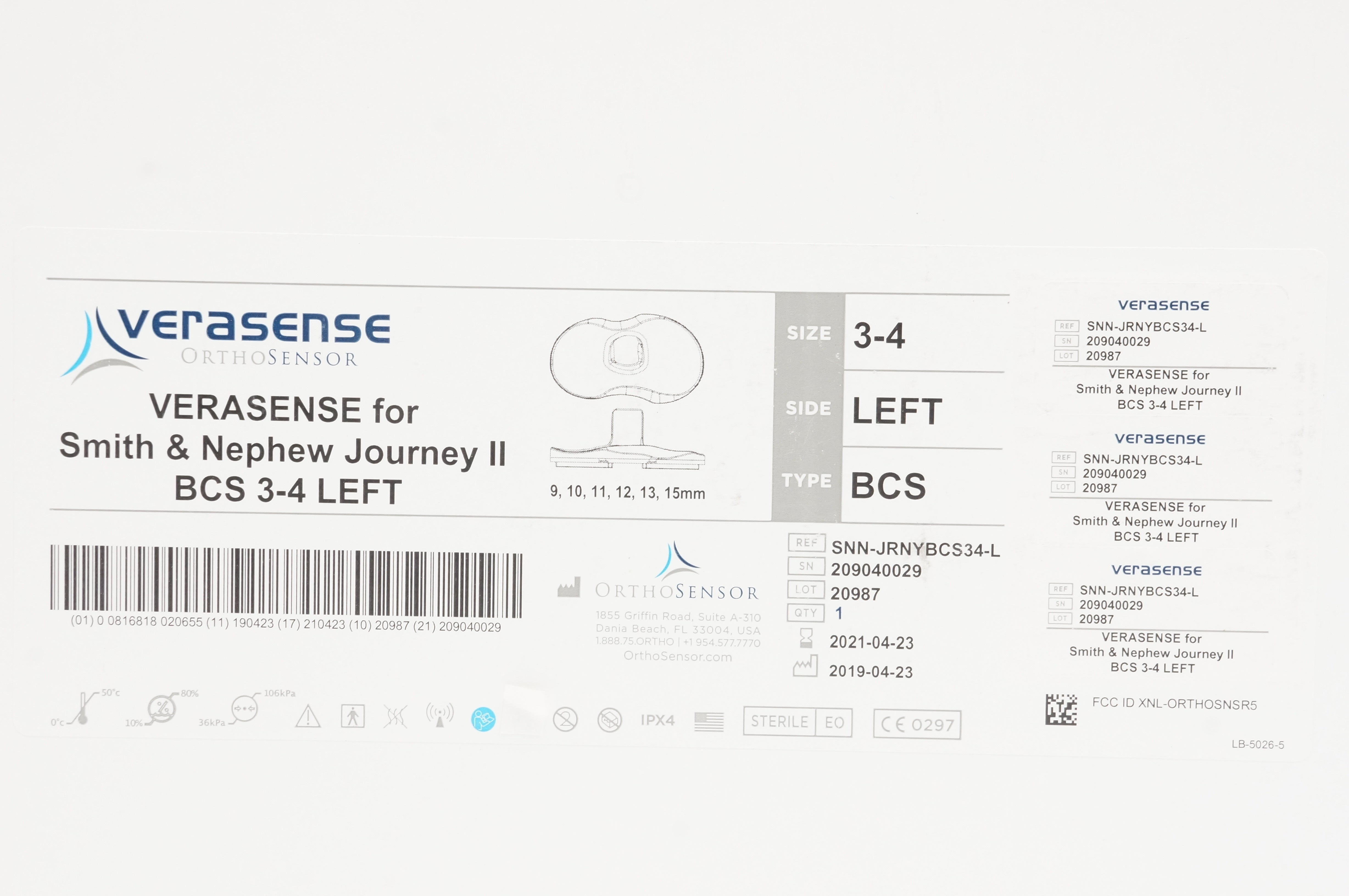 Ortho Sensor SNN-JRNYBCS34-L Verasense for Smith&Nephew Journey II BCS 3-4 Left(x)