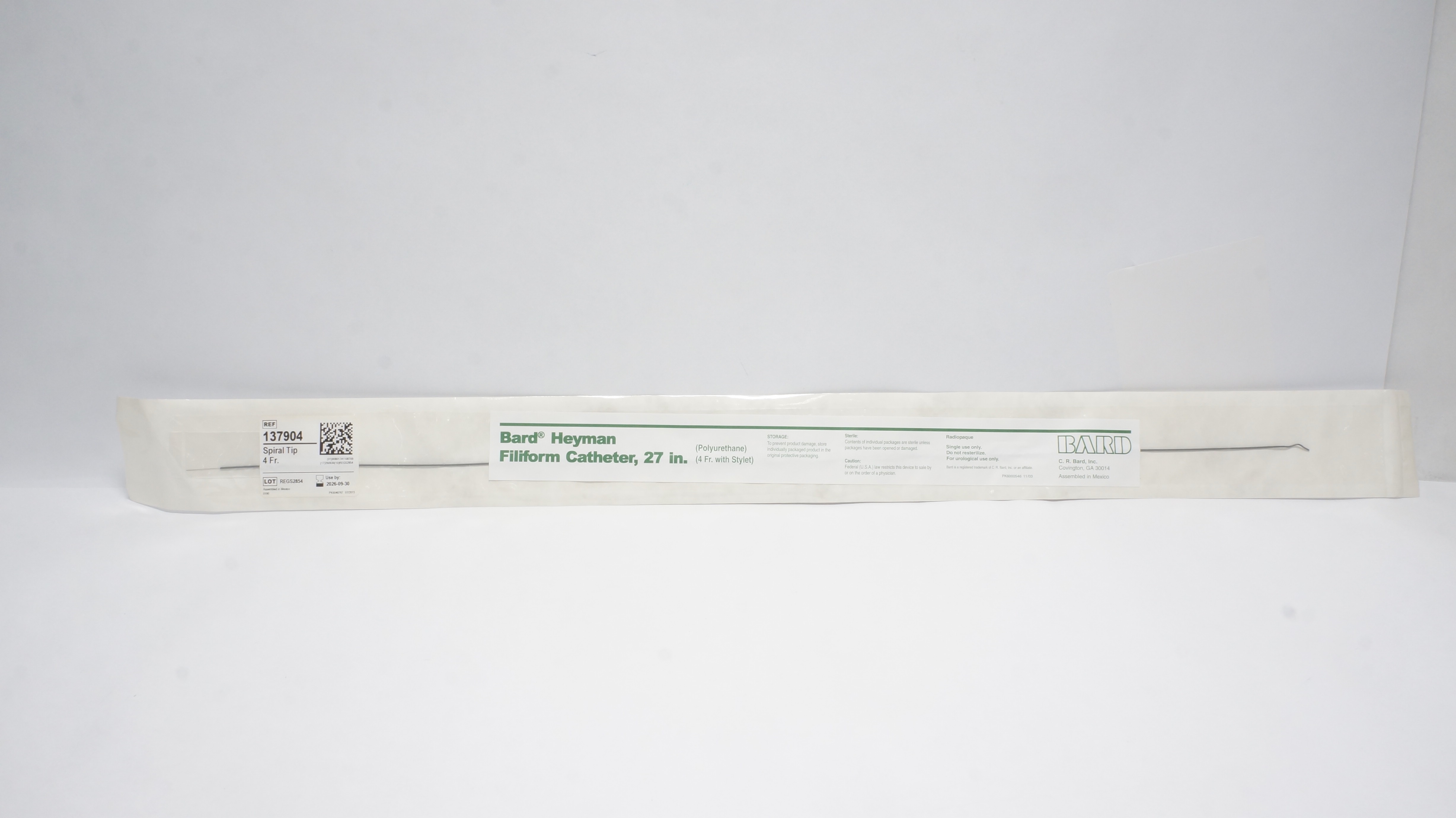 Bard 137904 Heyman Filiform Catheter, 27in, Spiral Tip, 4Fr