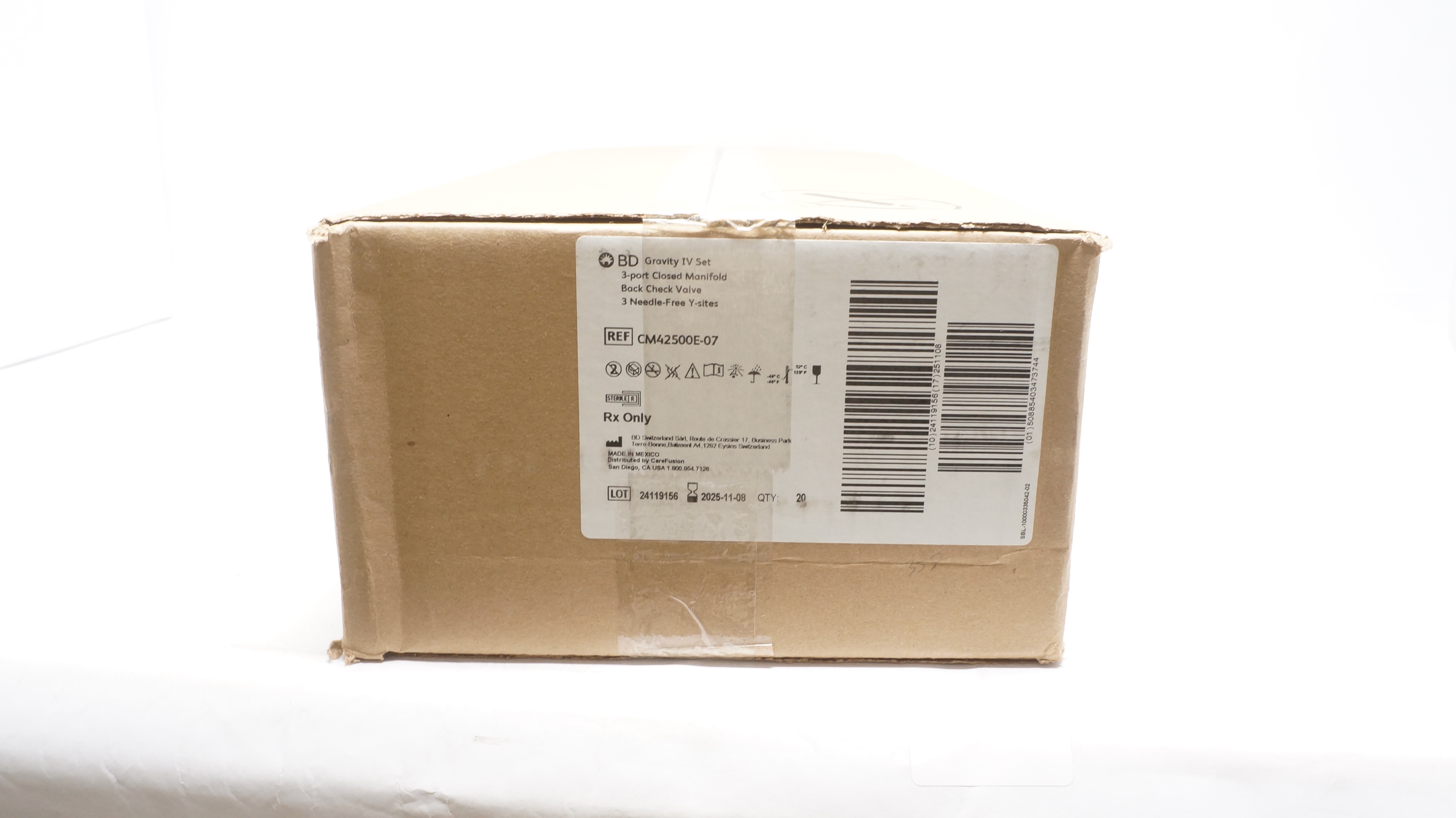 BD CM42500E-07 Gravity IV Set w/3-Port Closed Manifold, 132in x15mL(x)-Box of 20