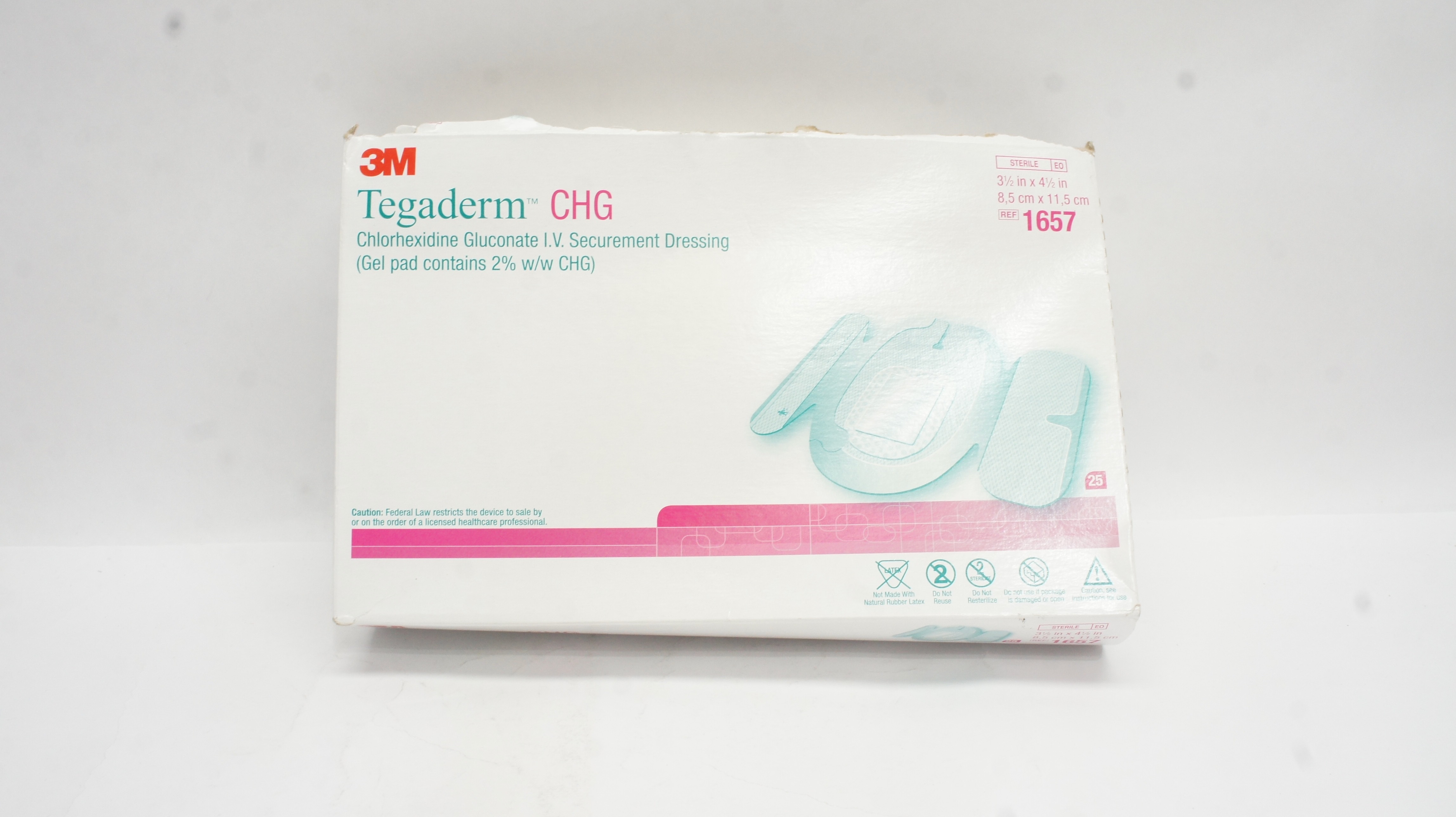 3M 1657 Tegaderm CHG I.V. Securement Dressing 3-1/2 x 4-1/2inch (x) - Box of 20