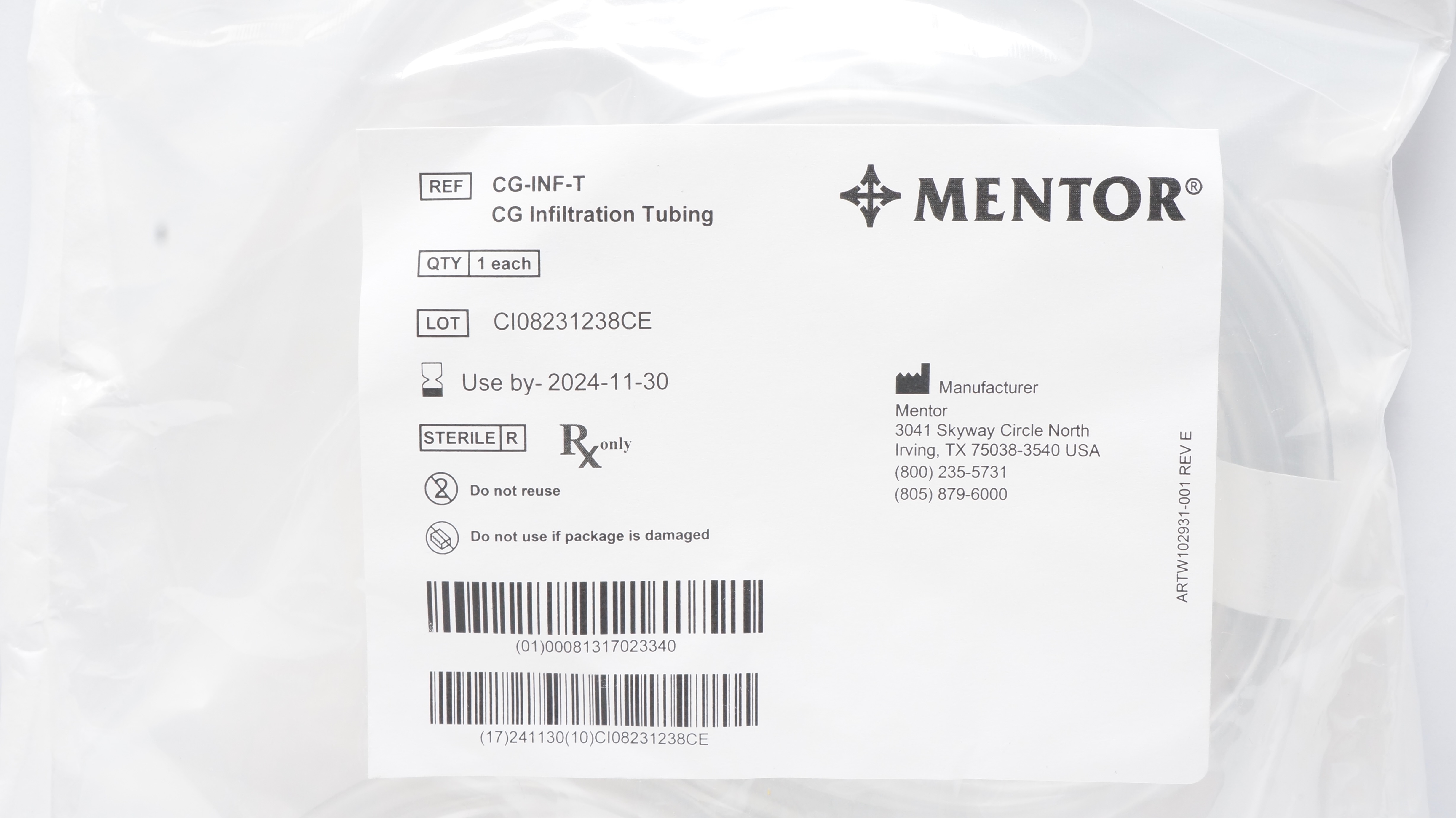 Mentor CG-INF-T CG Infiltration Tubing