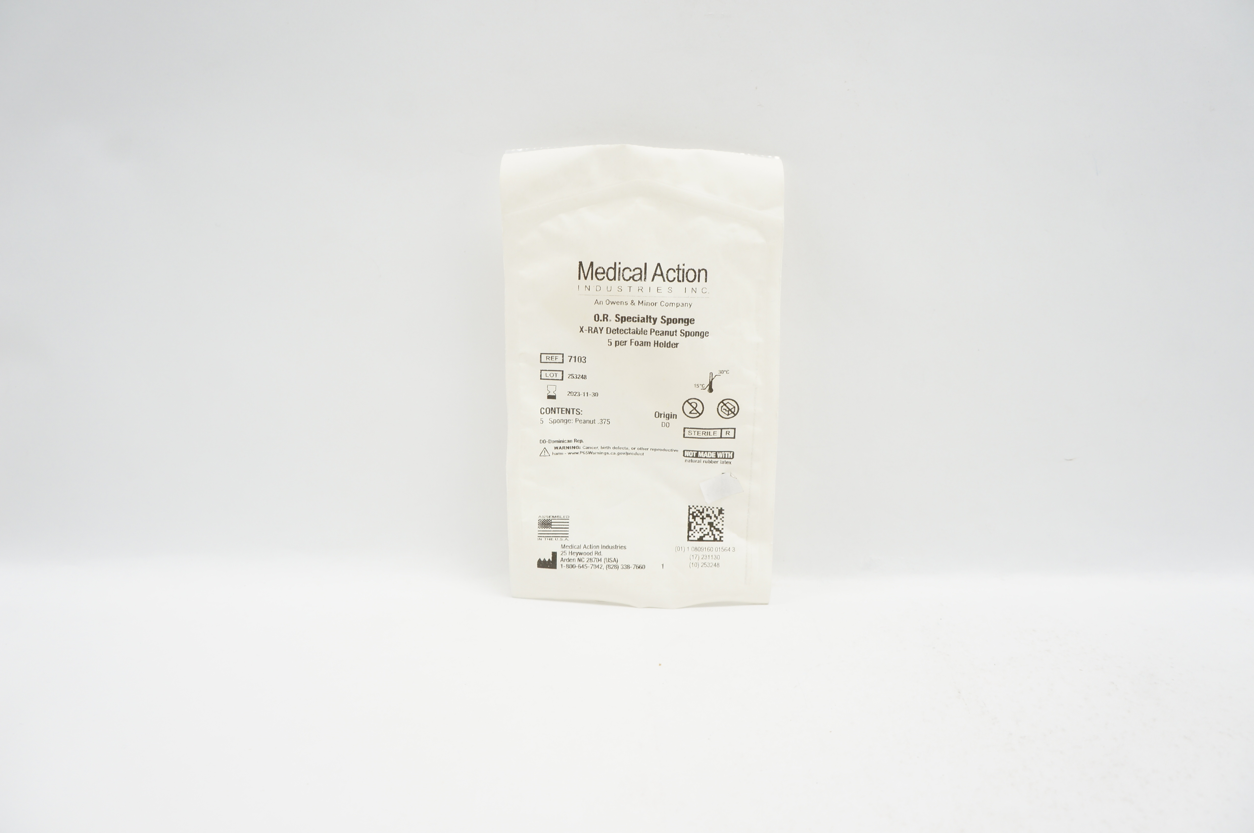 Medical Action 7103 X-Ray Detectable Specialty Peanut Sponge .375in. - Pack of 5