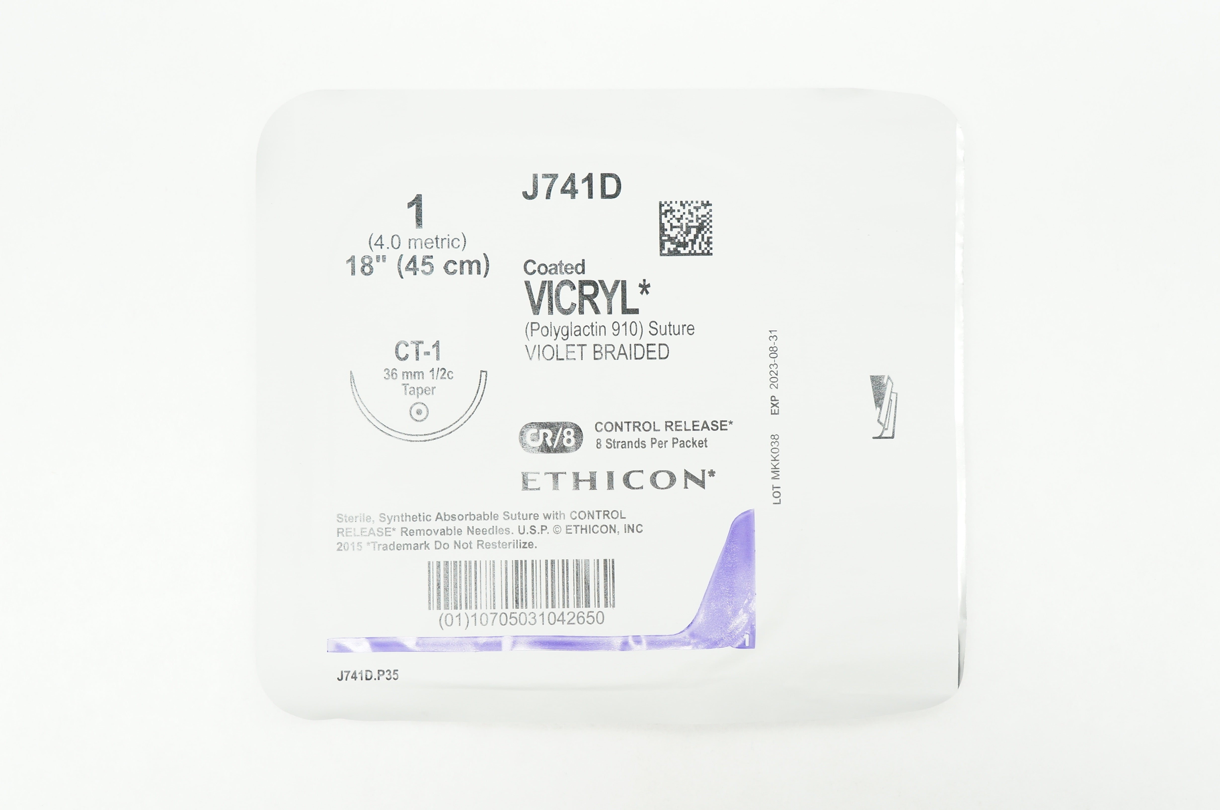 Ethicon J741D 1 VICRYL CT-1, 36mm 1/2c Taper, 18inch