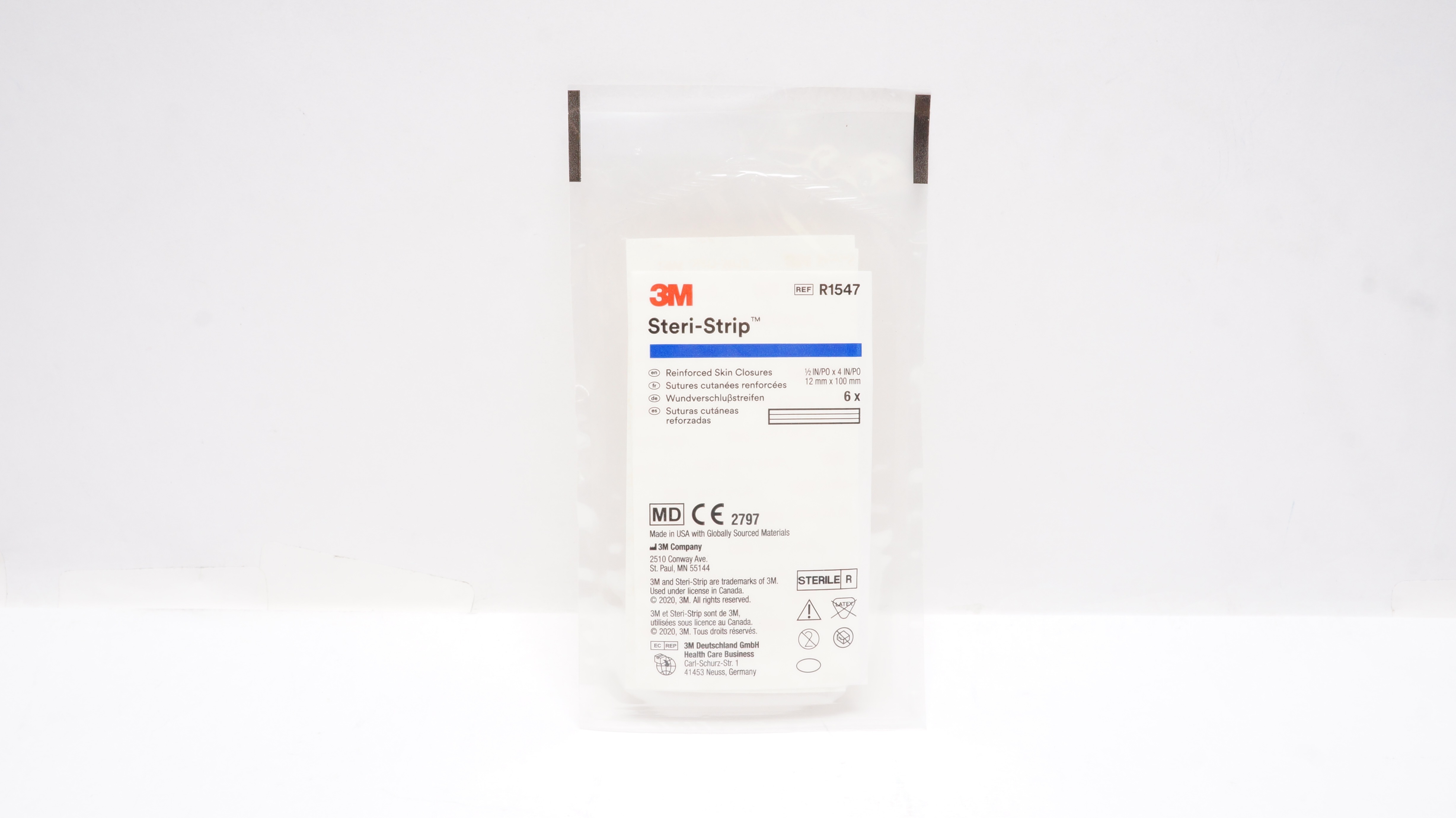 3M R1547 Steri-Strip Reinforced Skin Closures 1/2inch x 4inch - Pack of 6