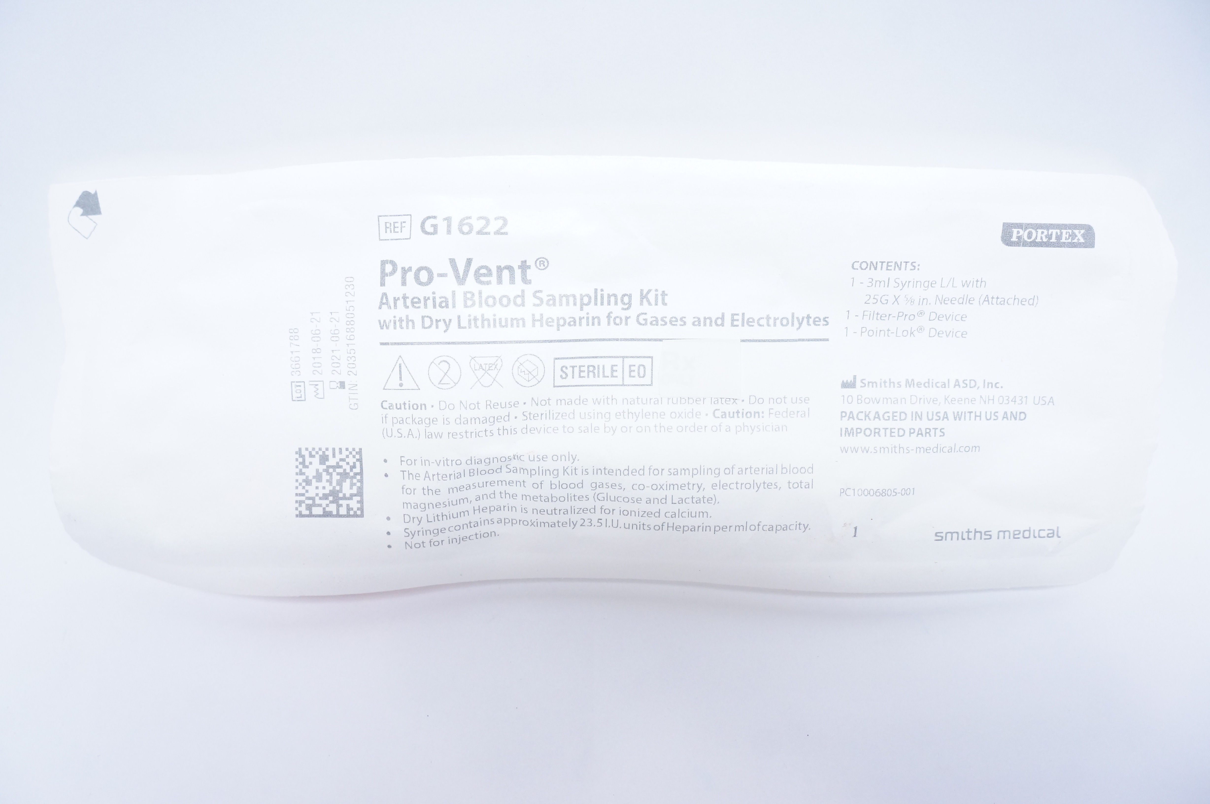 Smiths Medical G1622 Pro-Vent Arterial Blood Sampling Kit (x)