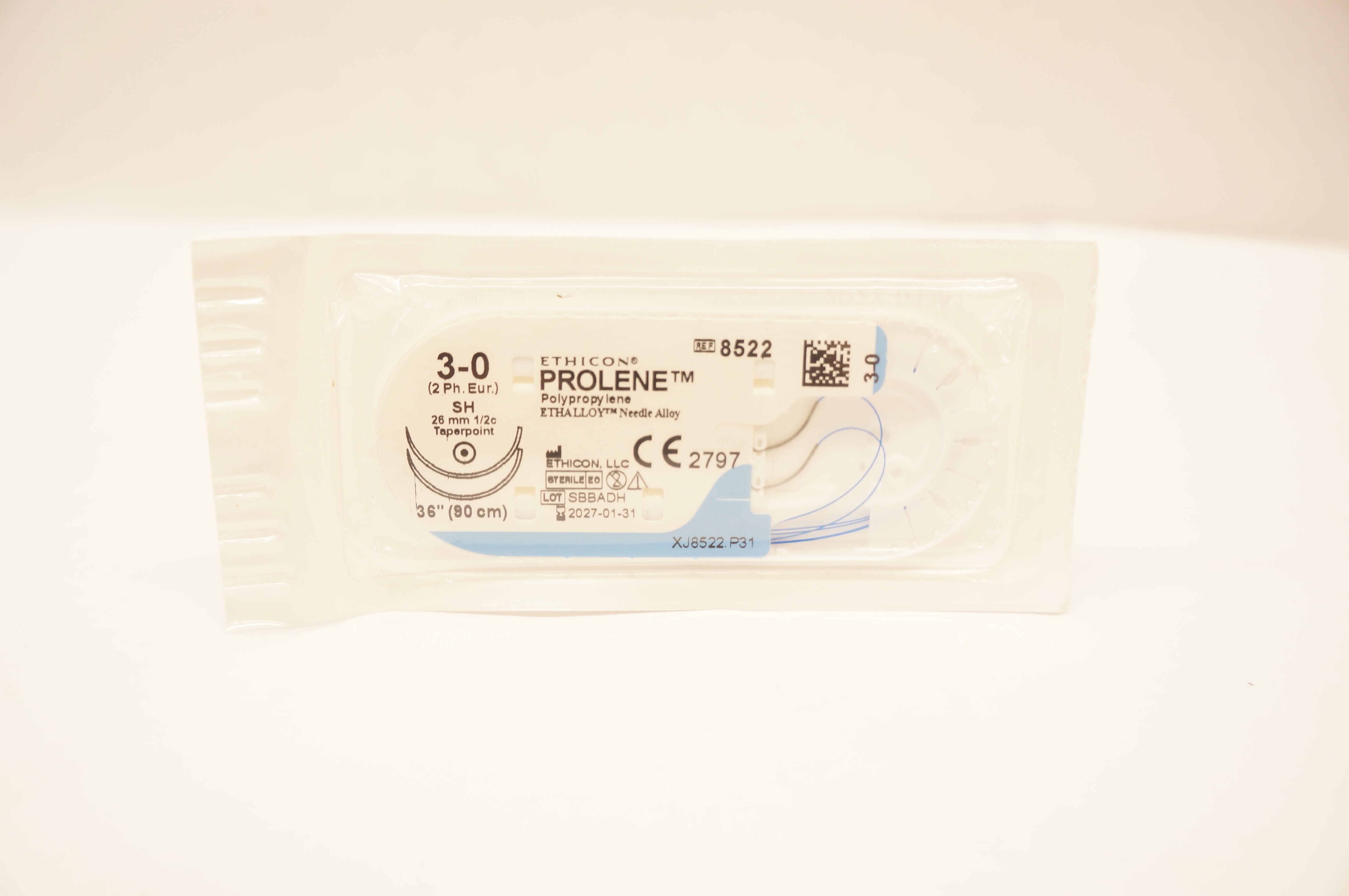 Ethicon 8522 3-0 PROLENE Polypropylene Stre SH 26mm 1/2c Taperpoint, 36inch
