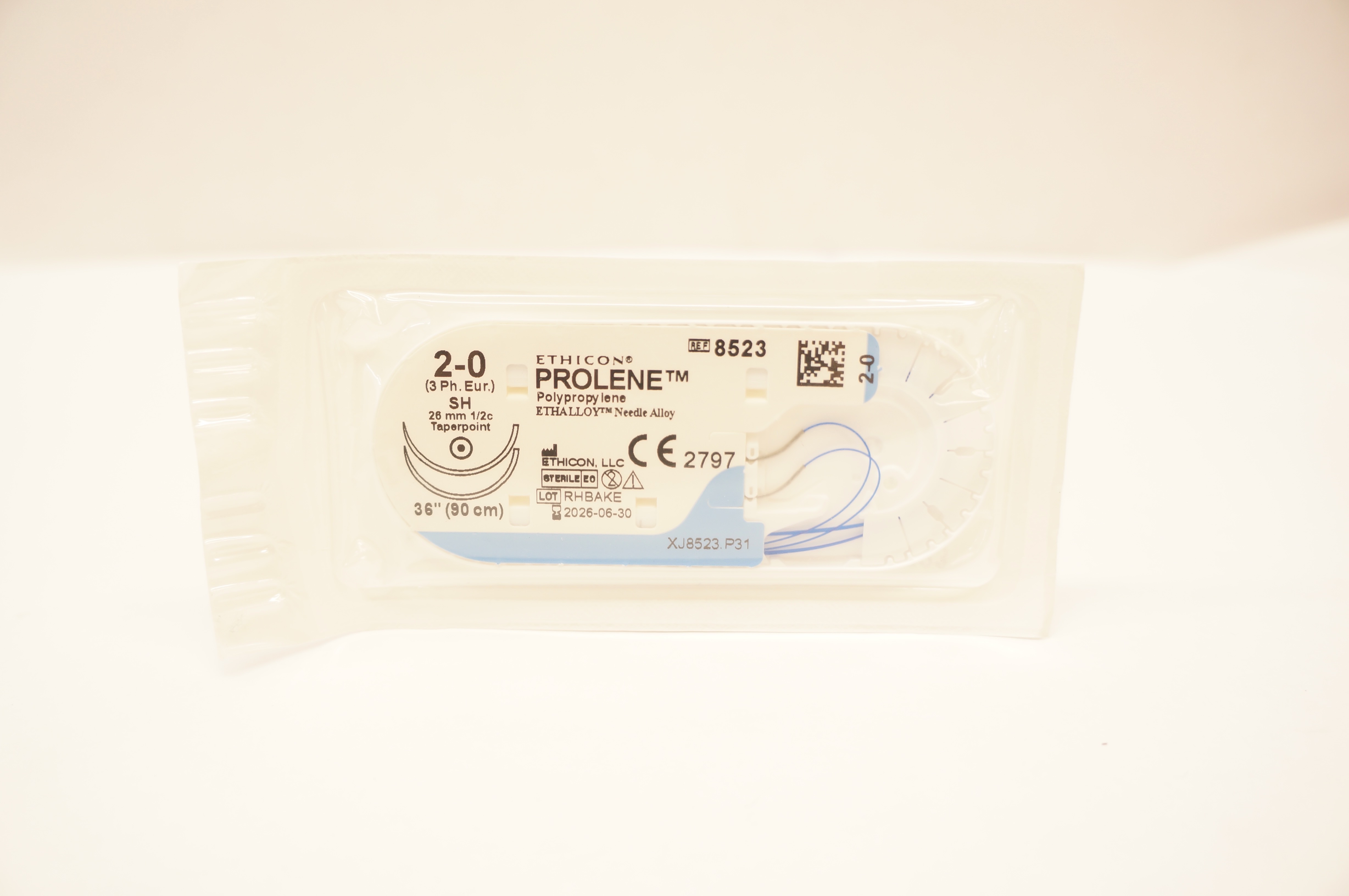 Ethicon 8523 2-0 Prolene Polypropylene Stre SH 26mm 1/2c Taperpoint, 36inch