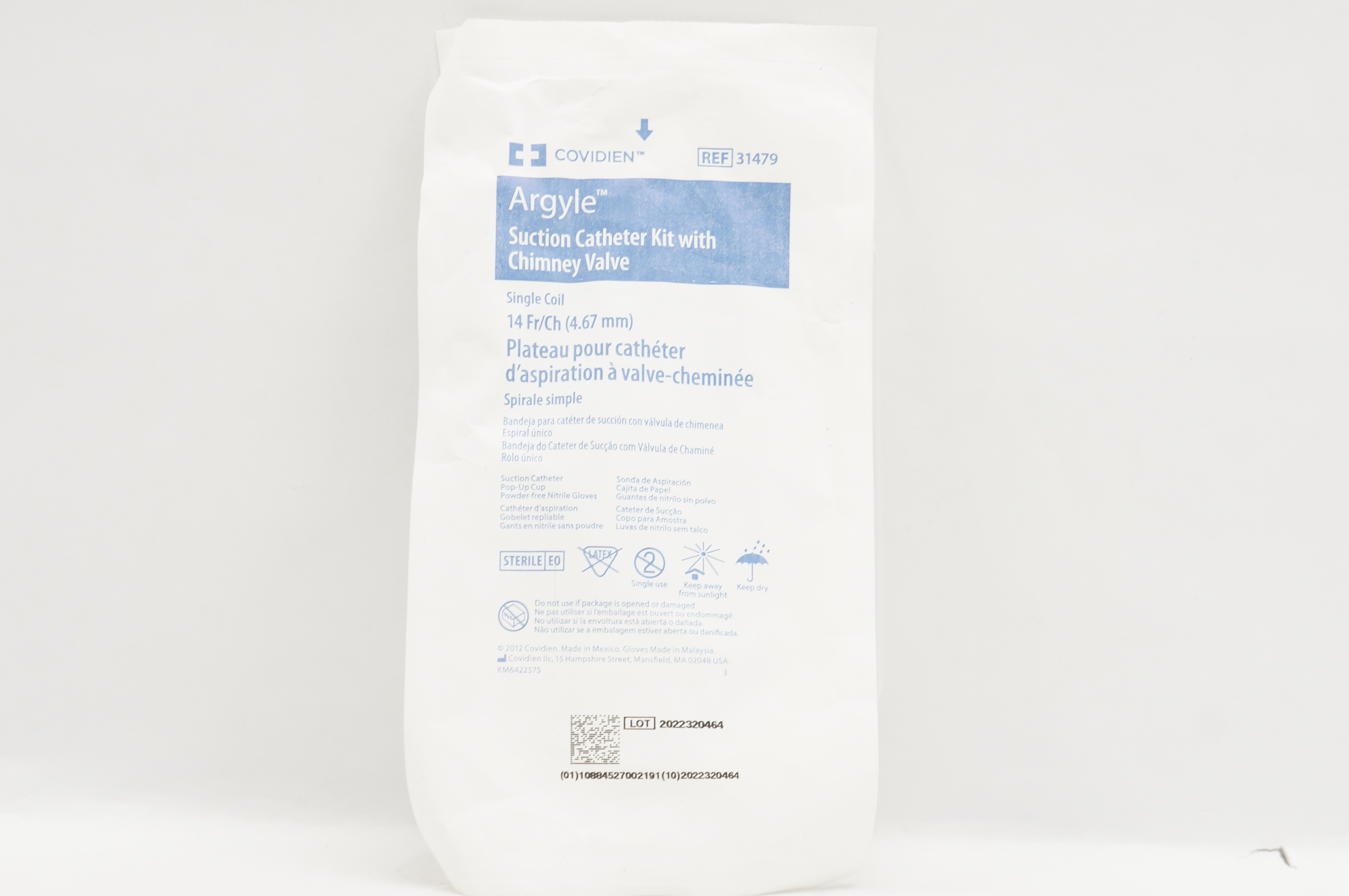 Covidien 31479 Argyle Suction Cath. Kit with Chimney Valve, Single Coil 14Fr/Ch