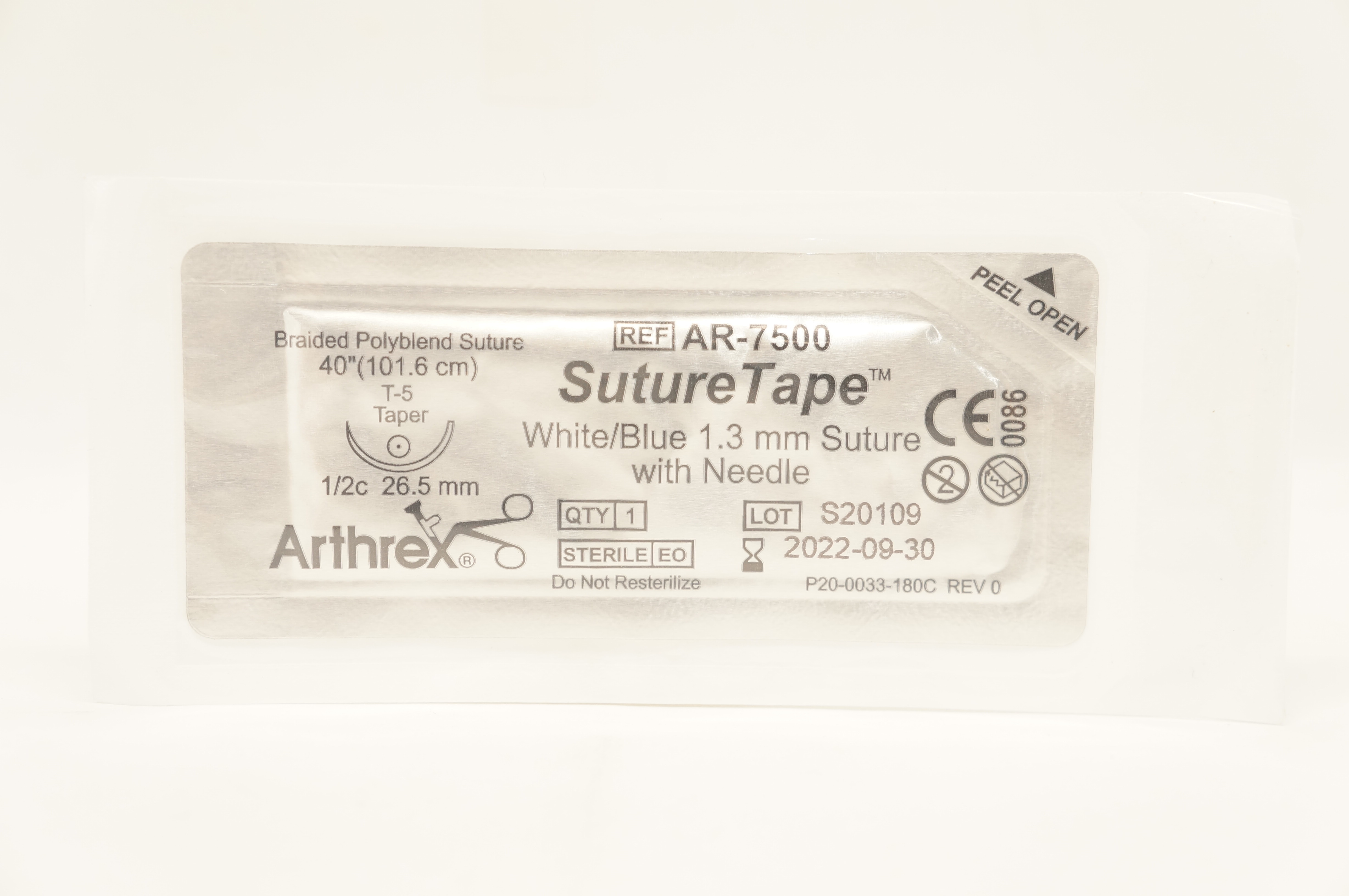 Arthrex AR-7500 Braided Polyblend 1.3 mm Stre. W/Ndle T-5 Taper 26.5mm 1/2c 40in