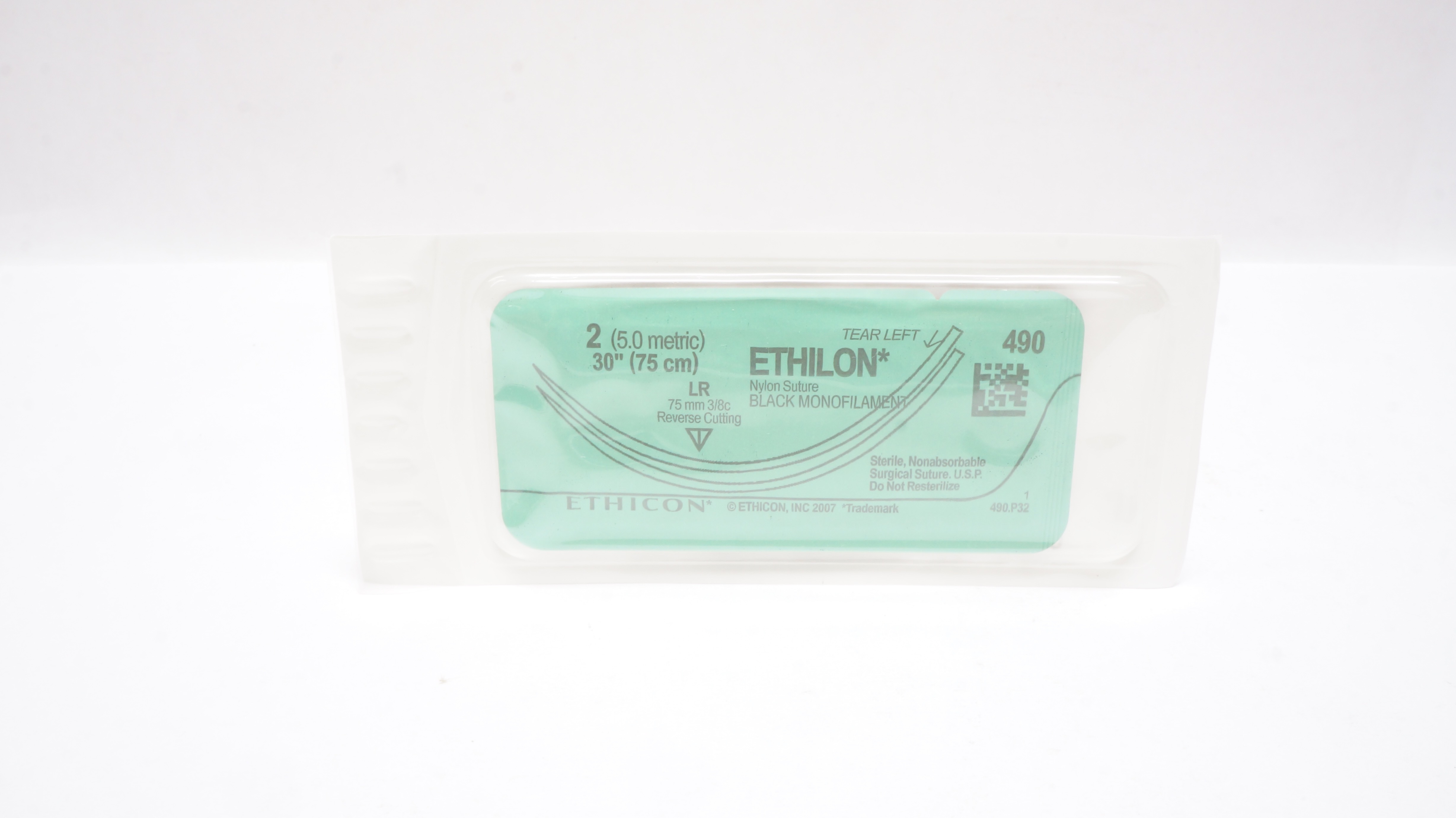 Ethicon 490 2 Nylon Stre. Black Monofilament 75mm 3/8c Reverse Cutting, 30in.(x)