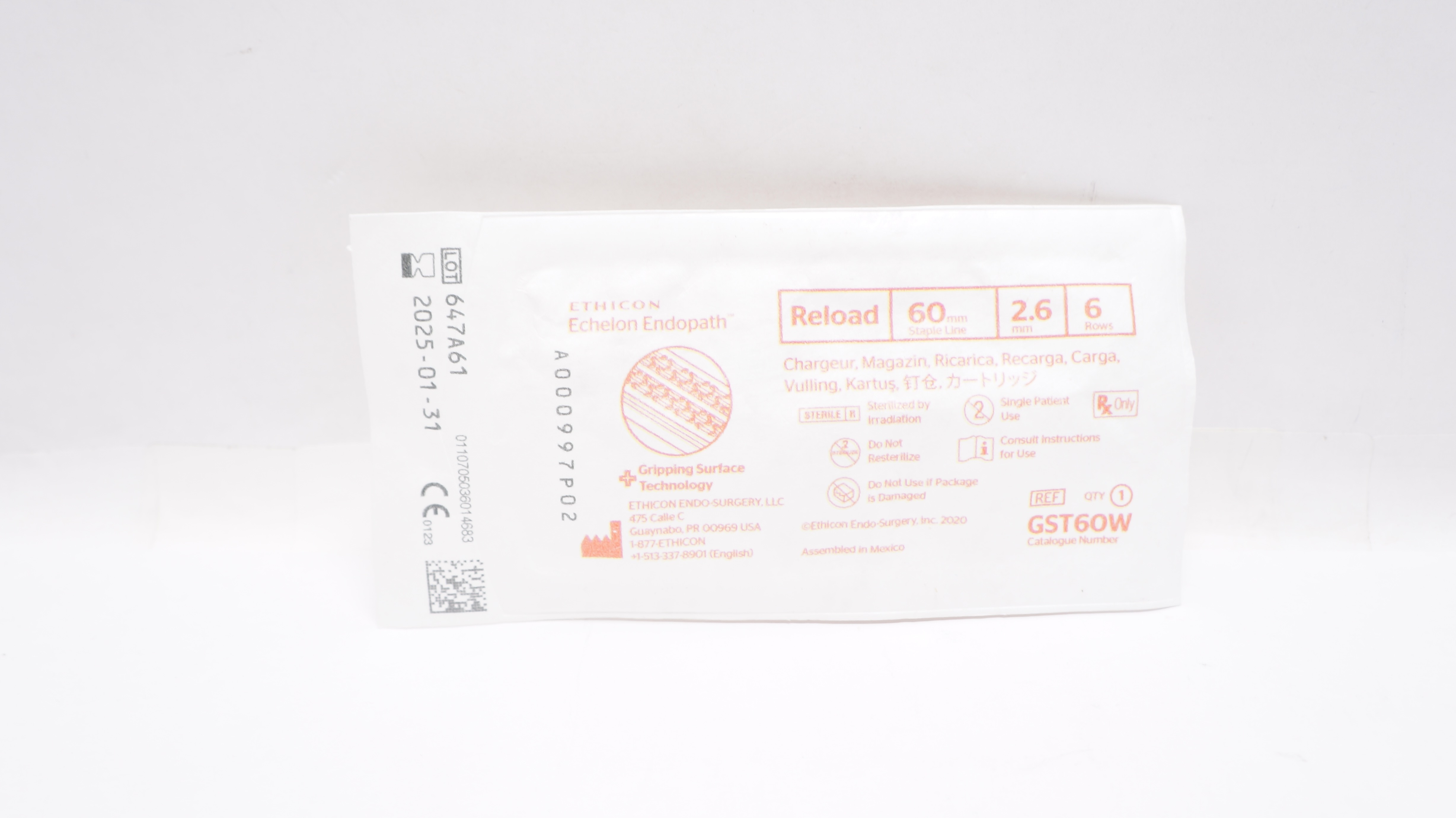 Ethicon GST60W Echelon Endopath Reload 6 Rows Staple Line 60mm x 2.6mm