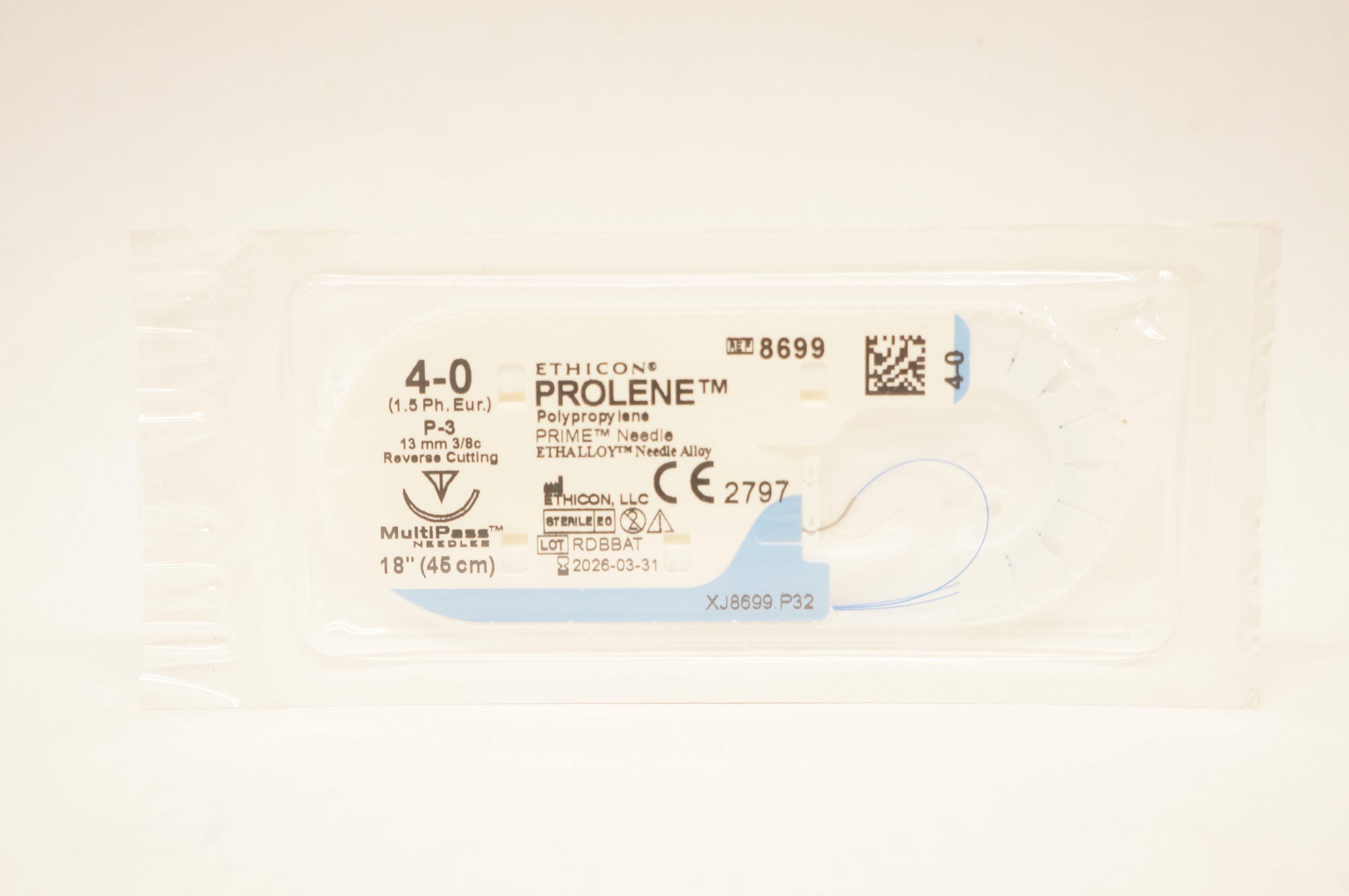 Ethicon 8699 4-0 PROLENE Polypropylene Stre P-3 13mm 3/8c Reverse Cutting 18inch