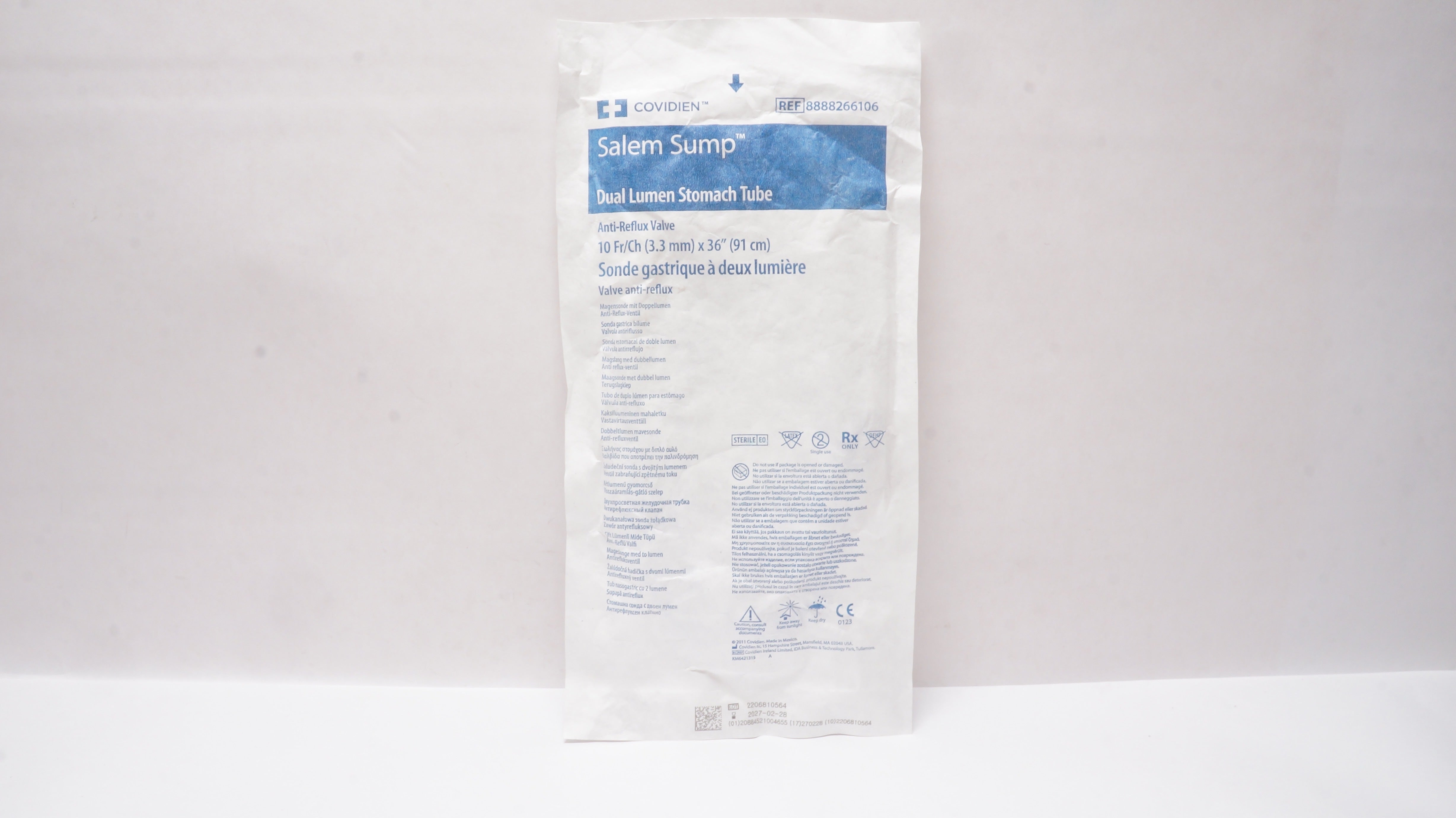 Covidien 8888266106 Salem Sump Dual Lumen Stomach Tube 10Fr/Ch x 36inch