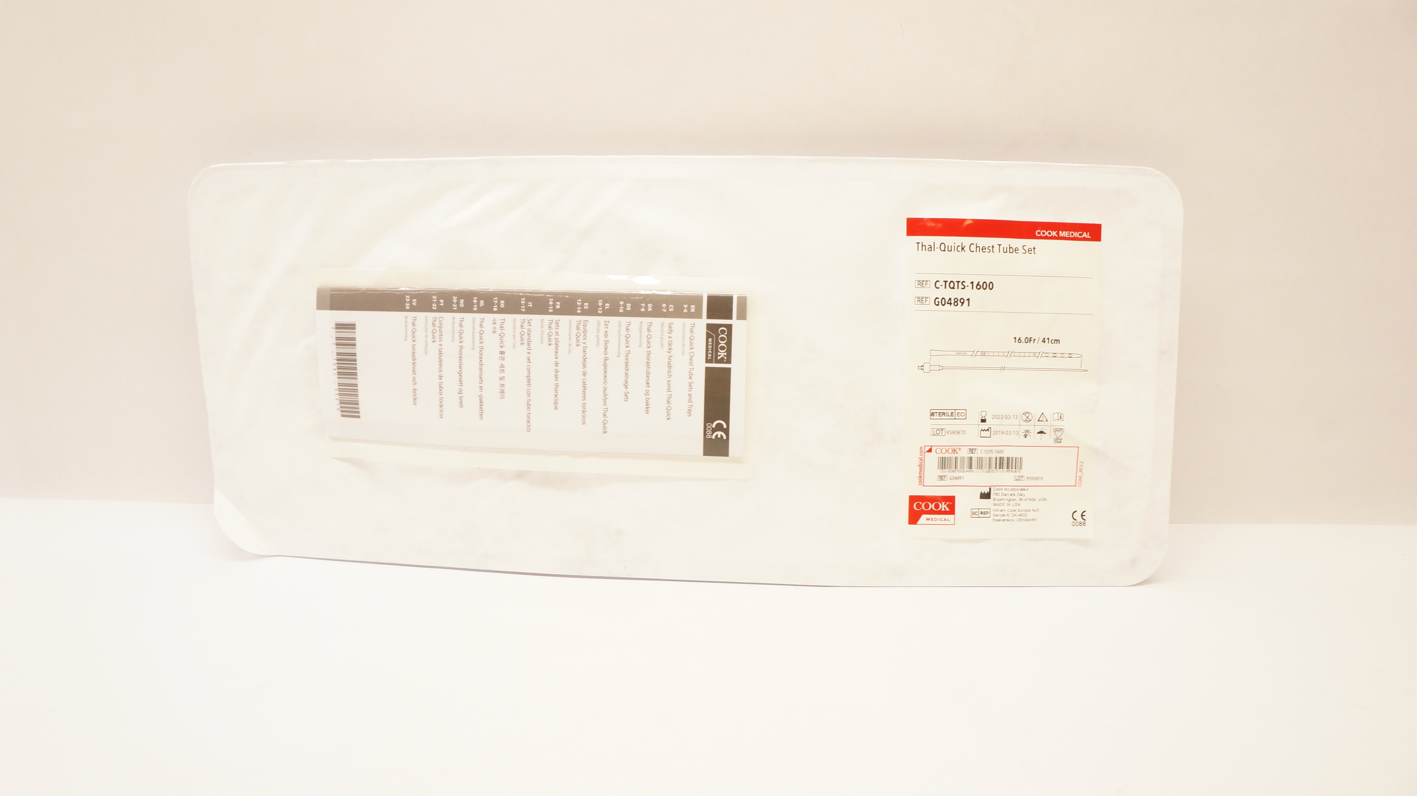 Cook Medical G04891 Thal-Quick Chest Tube Set 16.0Fr