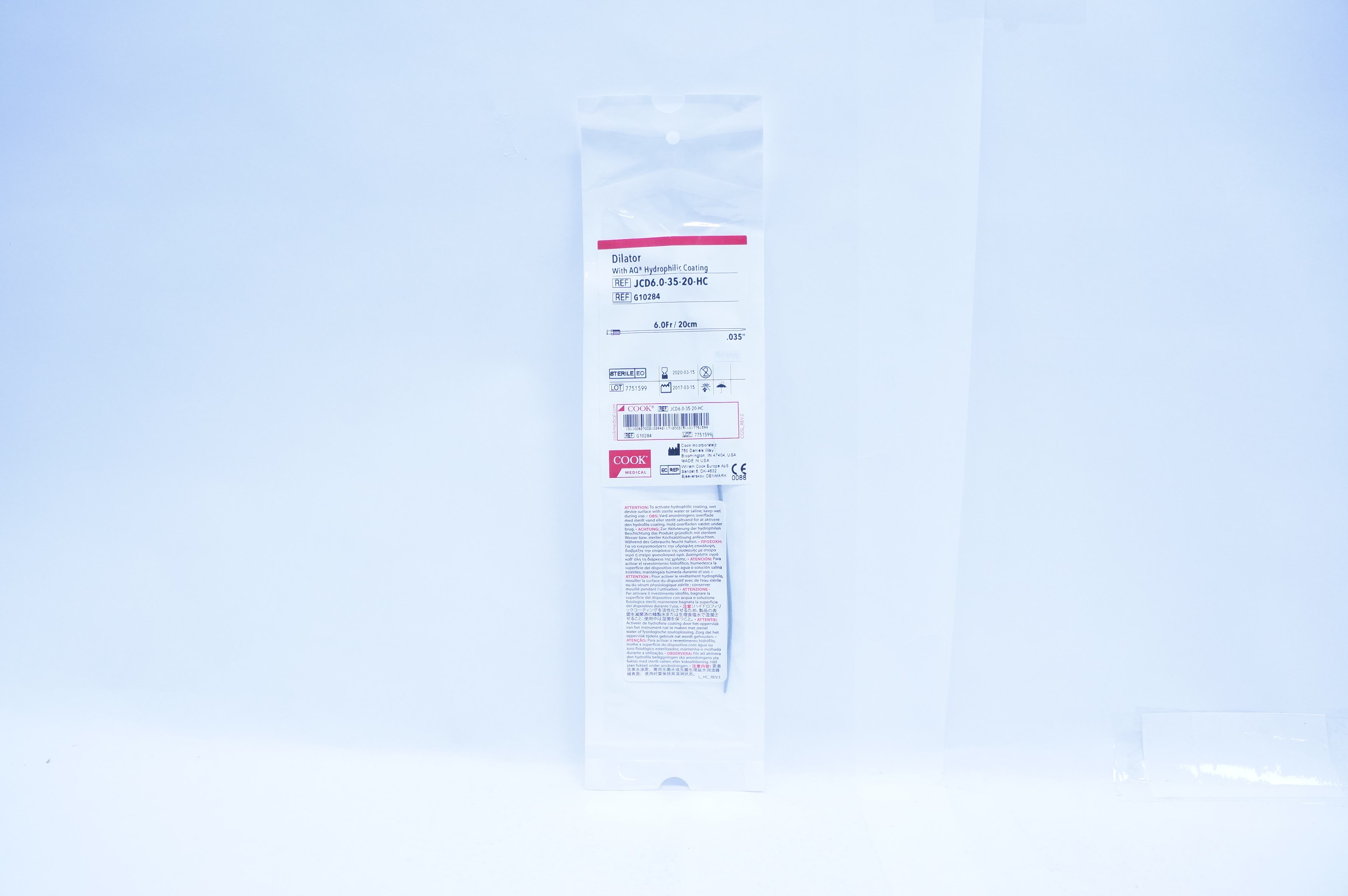 Cook Medical G10284 Dilator With AQ Hydrophilic Coating 6.0Fr./20cm x 0.035in. (x)