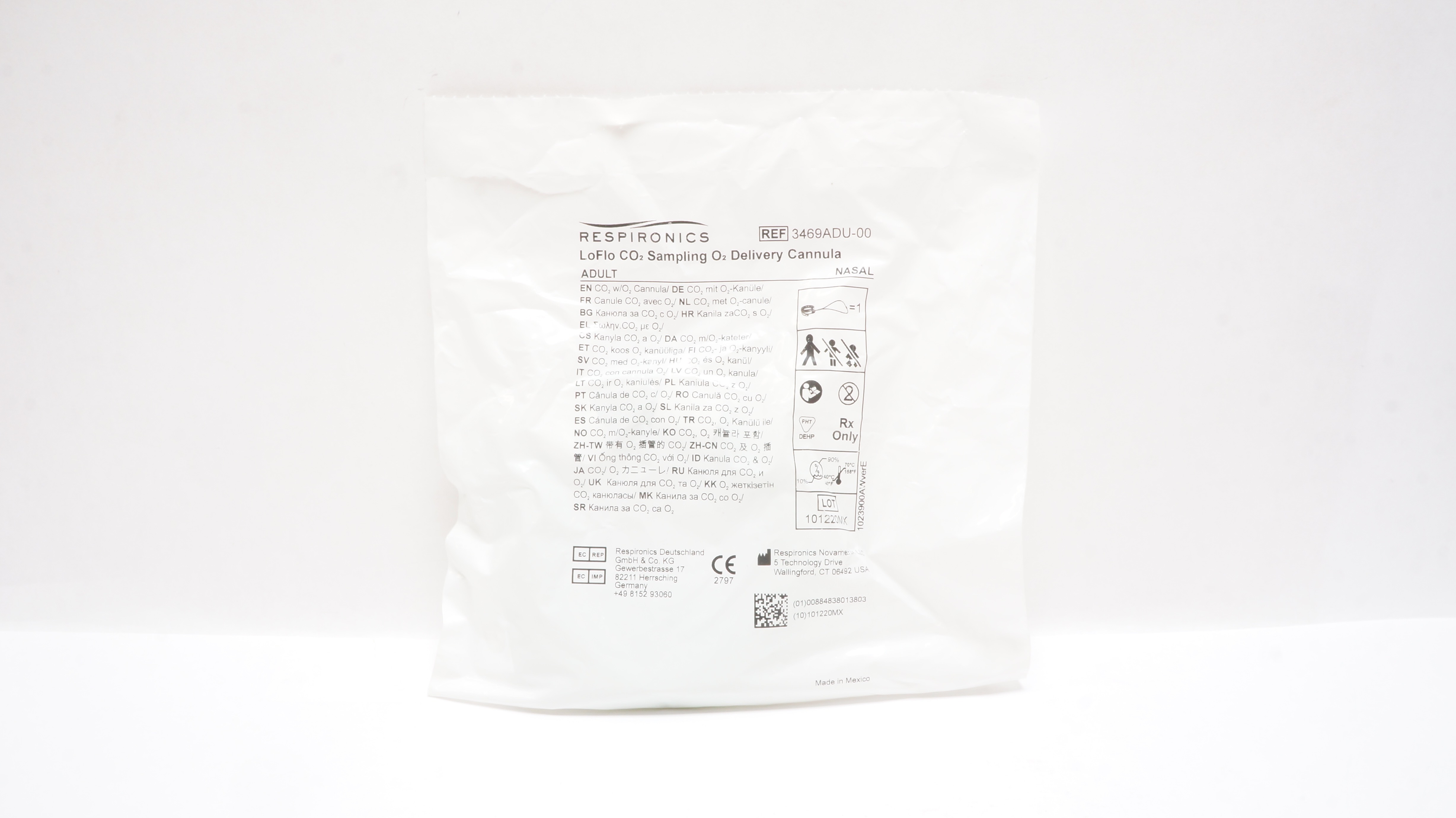 Respironics 3469ADU-00 LoFlo CO2 Sampling O2 Delivery Adult Nasal Cannula