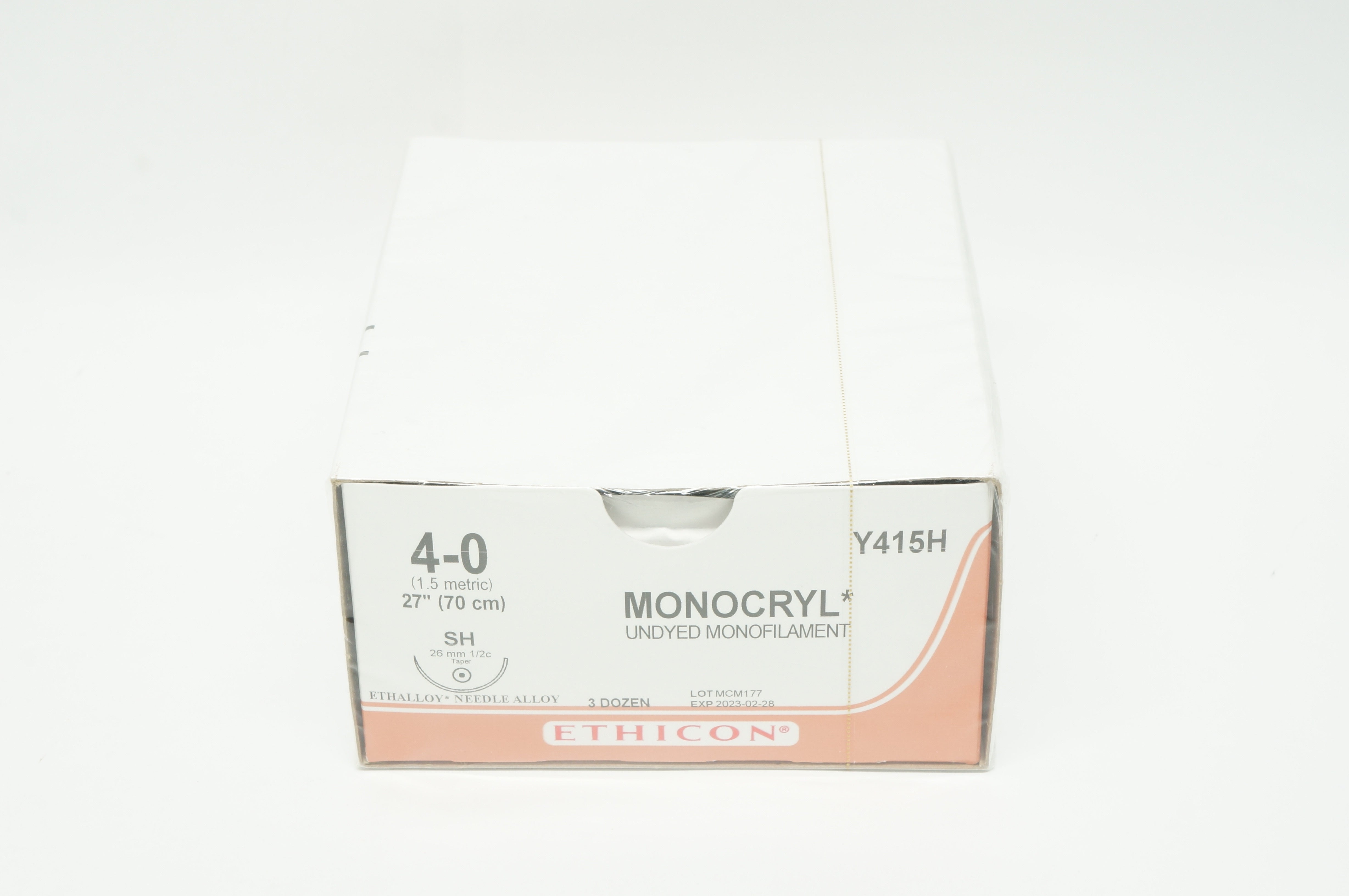 Ethicon Y415H 4-0 MONOCRYL Undyed SH 26mm 1/2c Taper, 27inch - Box of 36