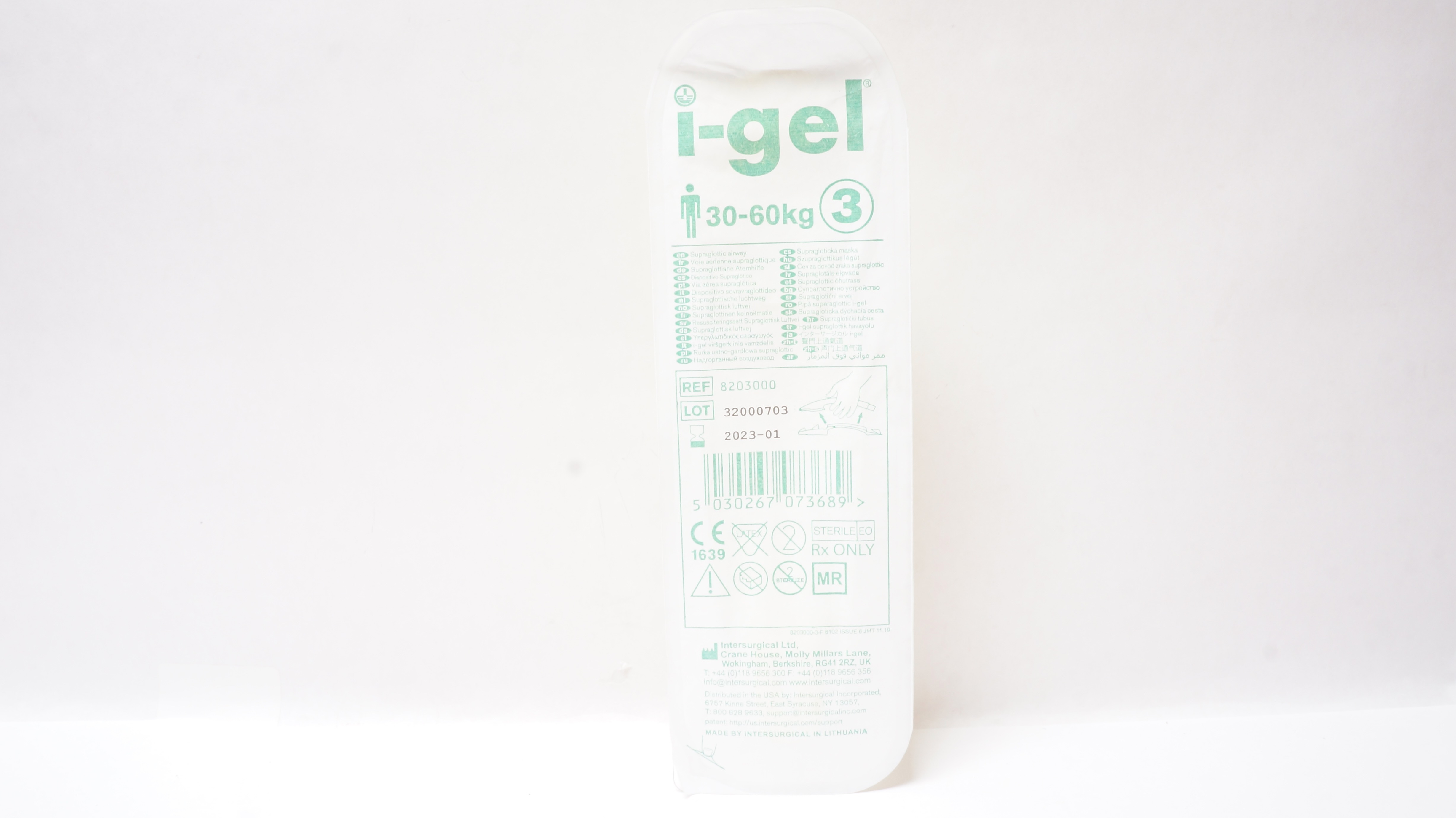 Intersurgical 8203000 I-Gel Supraglottic Airway 30-60kg Size 3 (x)